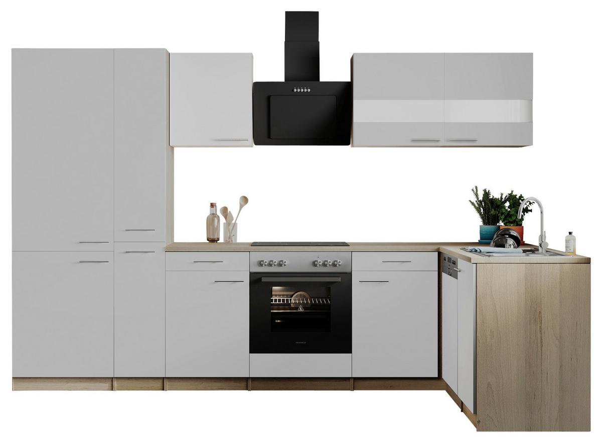 Eckküche Merle Weiß/Eichefarben B: 310cm - Eichefarben/Weiß, Basics, Holzwerkstoff (310/172cm) - Respekta
