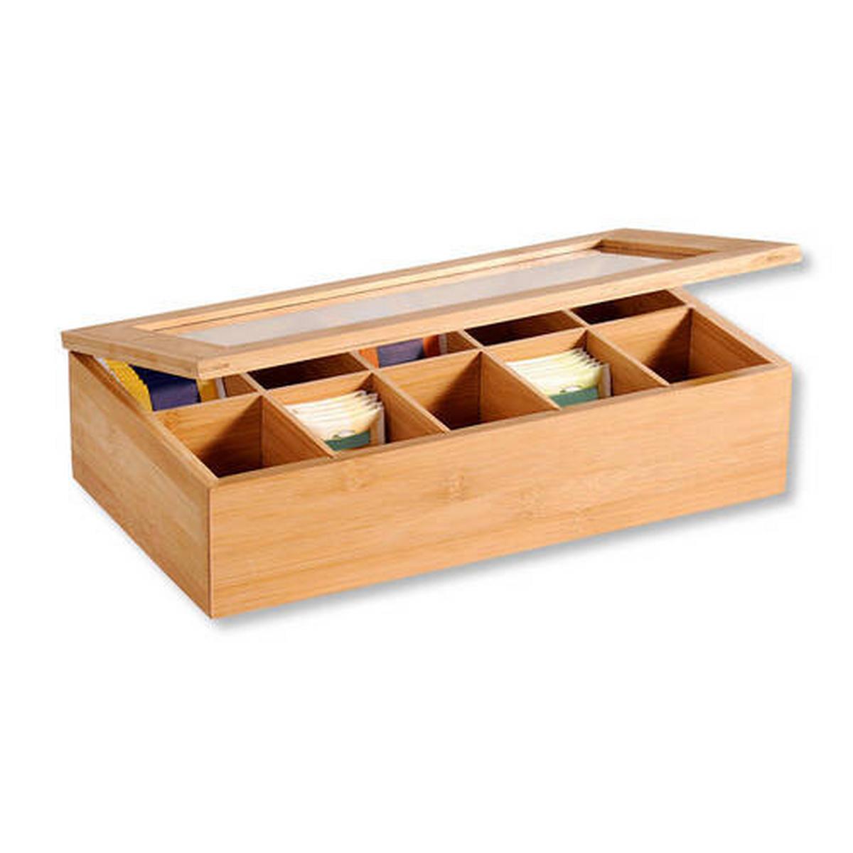 Teebox Bambus LxBxH: 36x20x9 cm, 10 Fächer inkl. Sichtfenster - Naturfarben, MODERN, Holz/Kunststoff (36/20/9cm) - Kesper