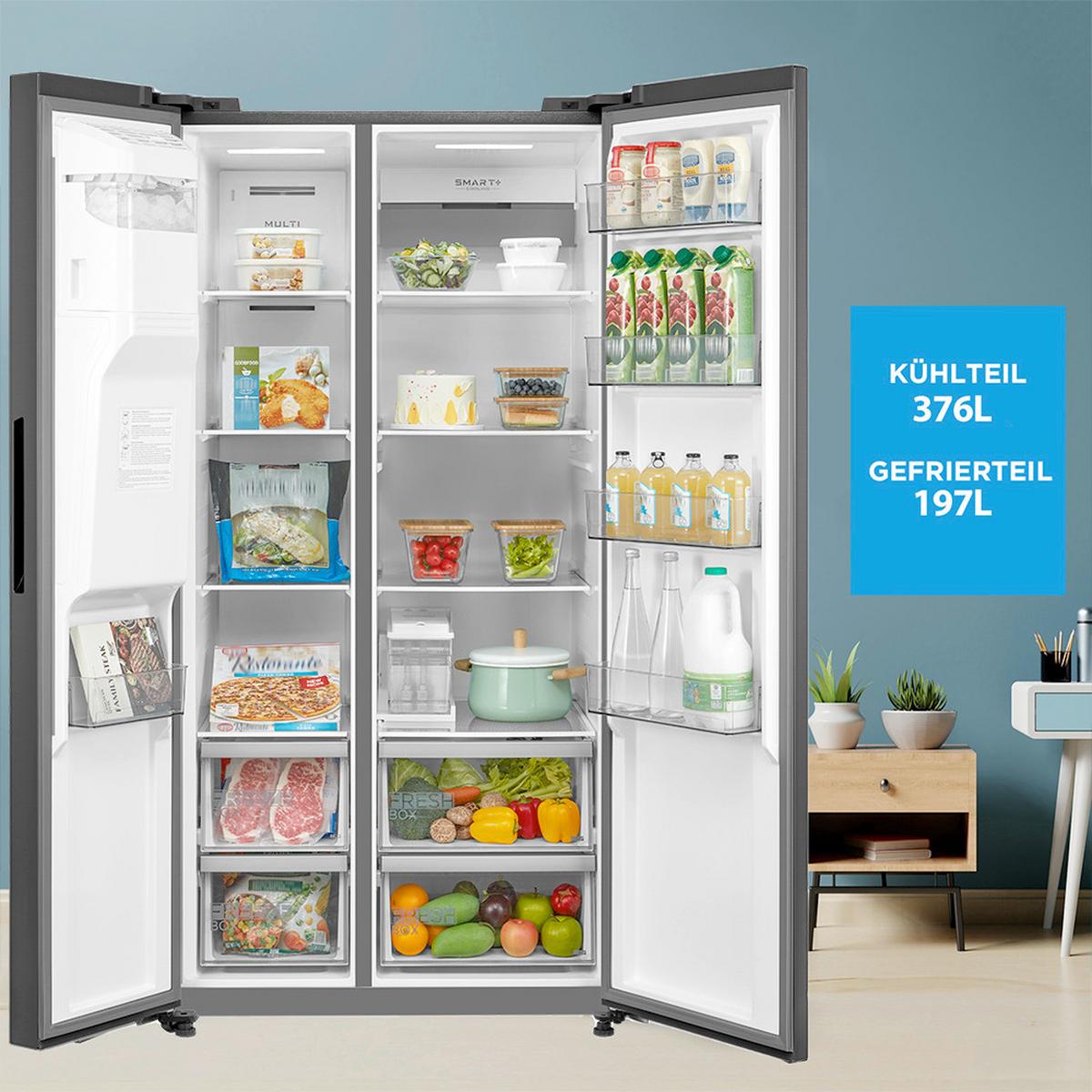 Side-By Side 376 Liter - Schwarz, Basics, Kunststoff/Metall (91cm) - Midea