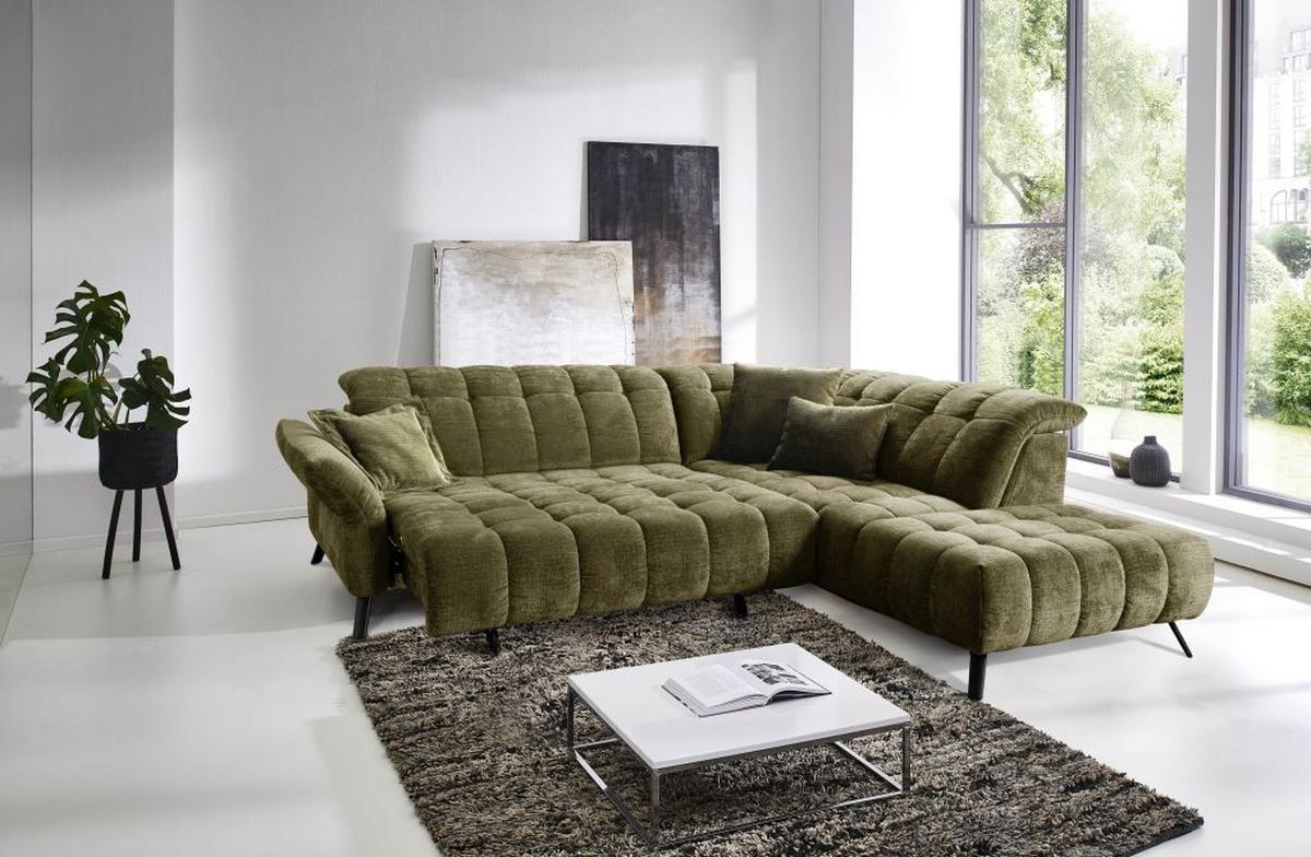 Rohová sedačka NEW YORK, pravá, olivově zelený velur - černá/olivově zelená, Moderní, kov/kompozitní dřevo (288/87-104/261cm) - Premium Living