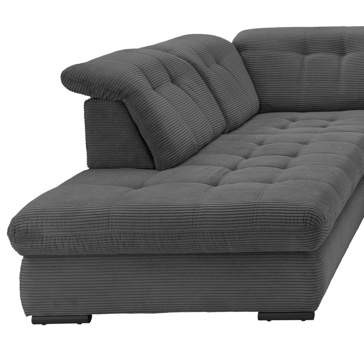 Wohnlandschaft mit Bettkasten Rigatti Grau B: 387 cm - Schwarz/Grau, MODERN, Textil (252/387/184cm) - Livetastic