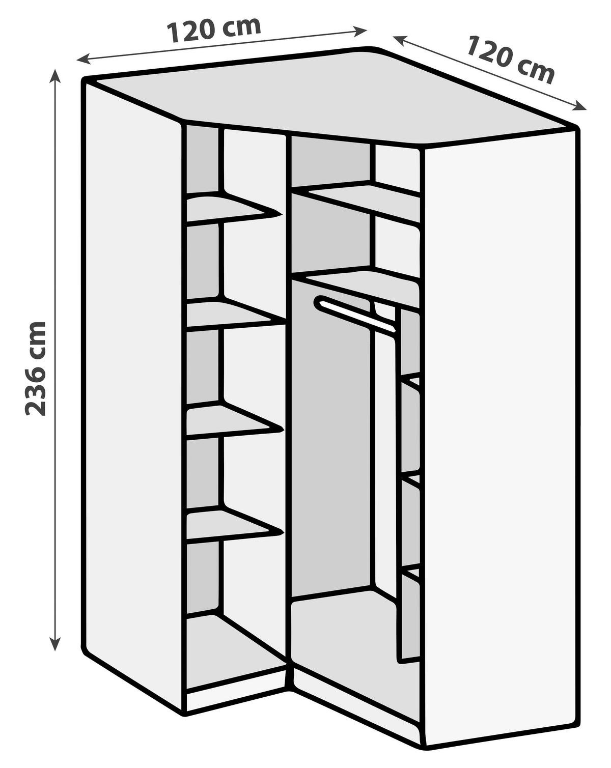 Eckschrank 120cm Level, Grau/weiß - Weiß/Grau, MODERN, Glas/Holzwerkstoff (120/236/120cm) - MID.YOU