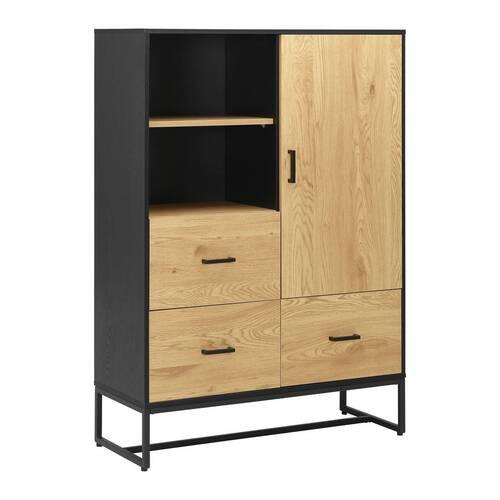 Komoda GIORGIA - černá/barvy dubu, Moderní, kov/kompozitní dřevo (100/140/40cm) - Bessagi Home