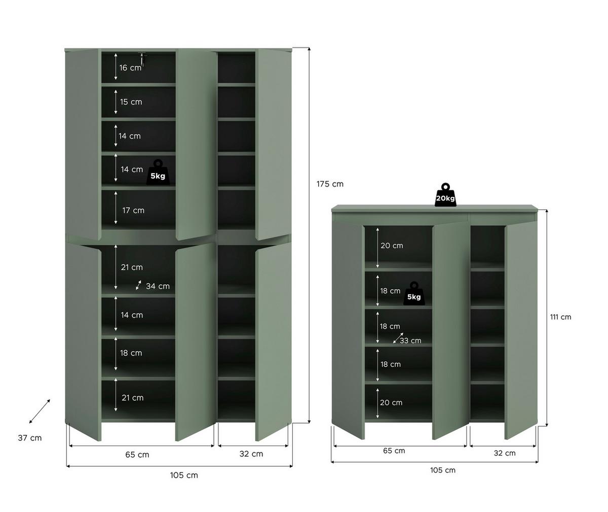 Garderobenschrank Scarpa Graugrün B: 175 Cm - Schwarz/Graugrün, Design, Holzwerkstoff (235/175/37cm) - Livetastic