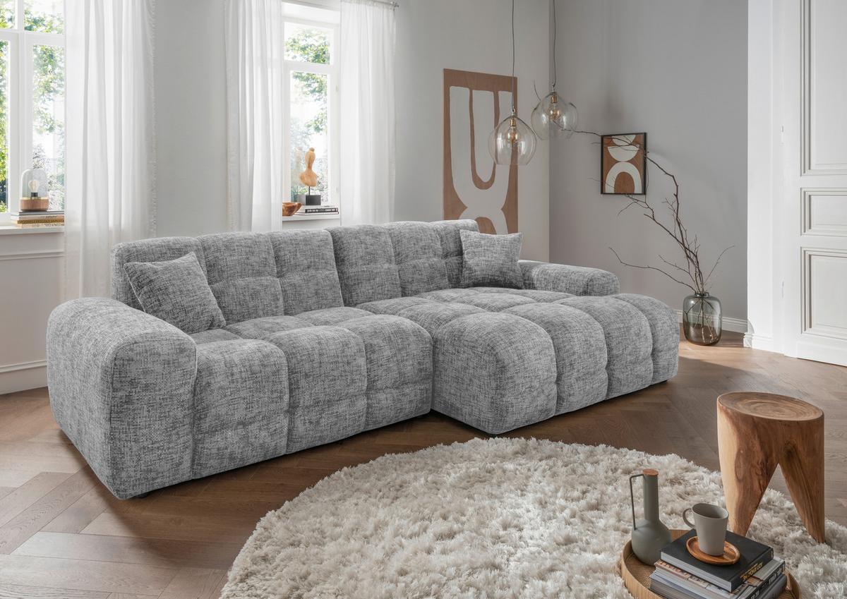 Ecksofa Bosco Silberfarben S: 301x152 cm - Silberfarben/Schwarz, MODERN, Textil (301/152cm) - Livetastic