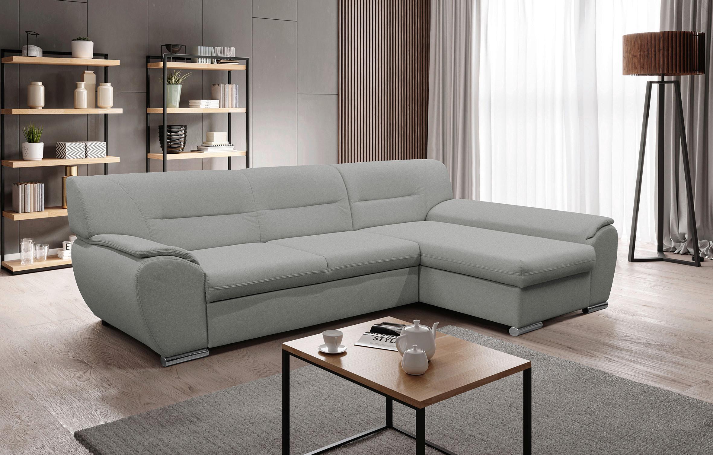 Veratti New Hellgrau Inkl. Schlaffunktion Ottomane Rechts - Silberfarben/Hellgrau, Design, Textil (281/167cm) - MID.YOU