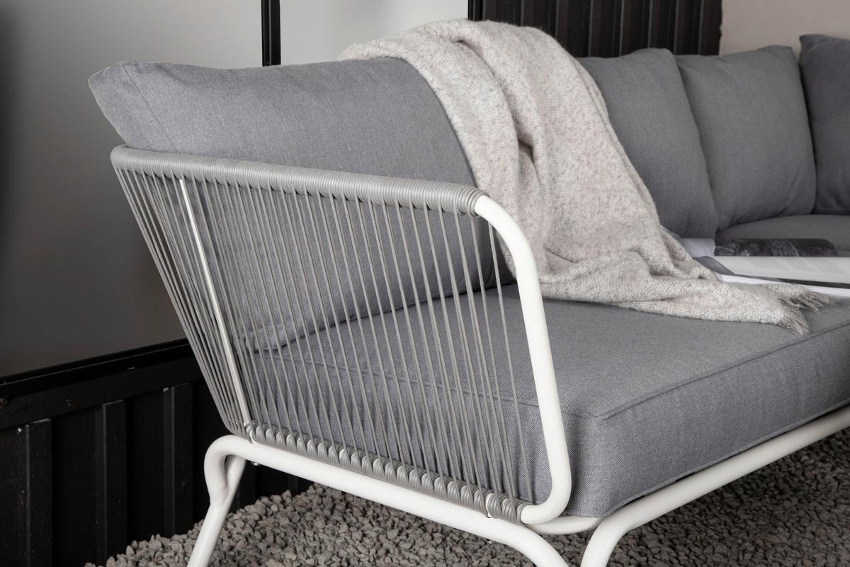 Loungegarnitur 4-tlg Roxo Metall/textil Mit Kissen - Weiß/Grau, KONVENTIONELL, Textil/Metall - Gardenson