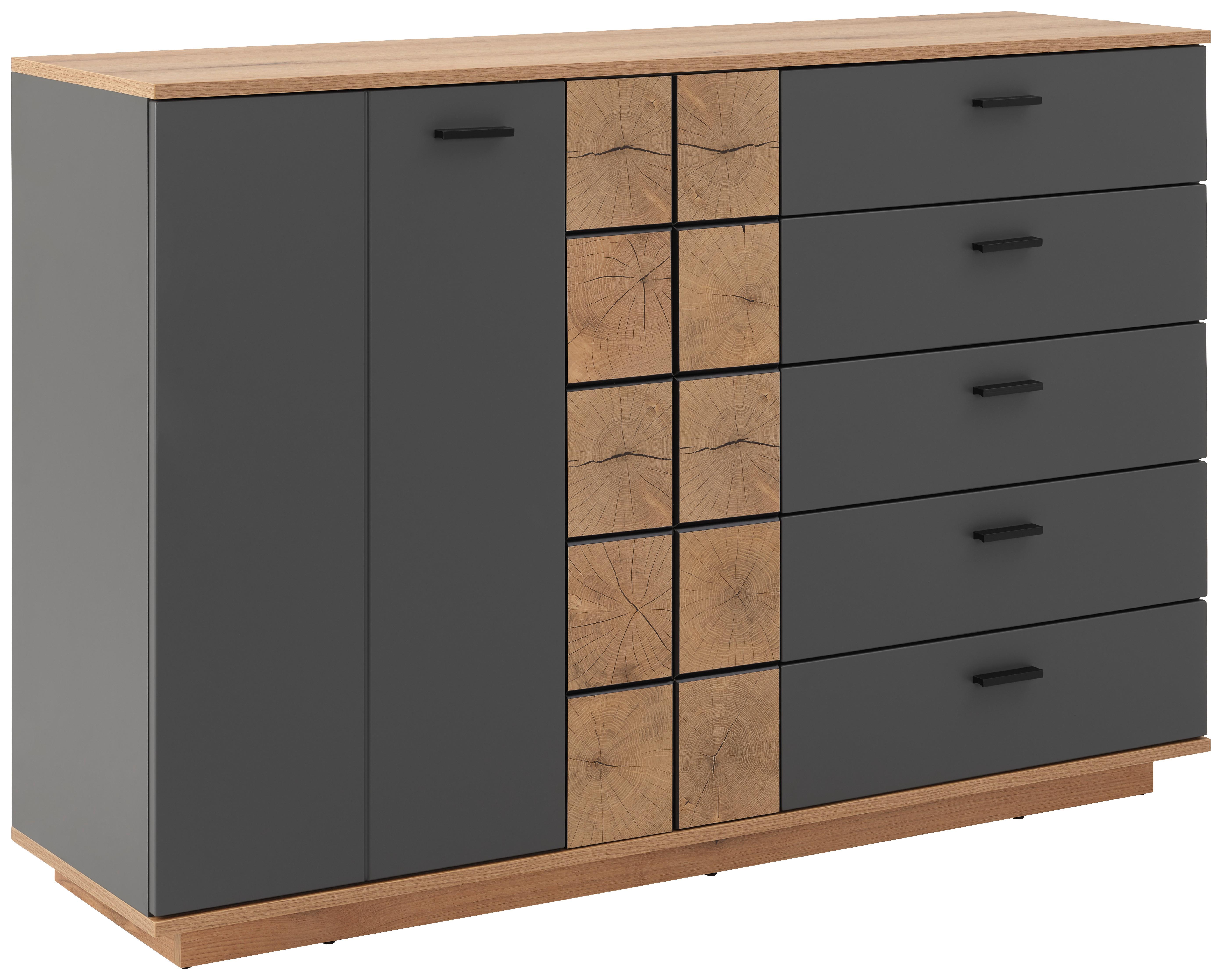 Kommode Oreta B: 136,1 cm Anthrazit/Eichefarben - Eichefarben/Anthrazit, MODERN, Holzwerkstoff (136,1/95/40cm)