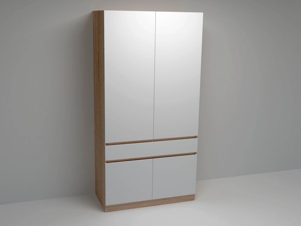 ŠATNÍ SKŘÍŇ S OTOČNÝMI DVEŘMI HERMES I - bílá/Sonoma dub, Basics, kompozitní dřevo (100/200/52cm)