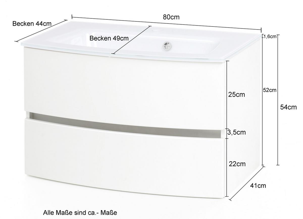 Waschbecken mit Unterschrank Kopenhagen B: 80 cm Grau/Weiß - Graphitfarben/Weiß, KONVENTIONELL, Glas/Holzwerkstoff (80cm) - Held