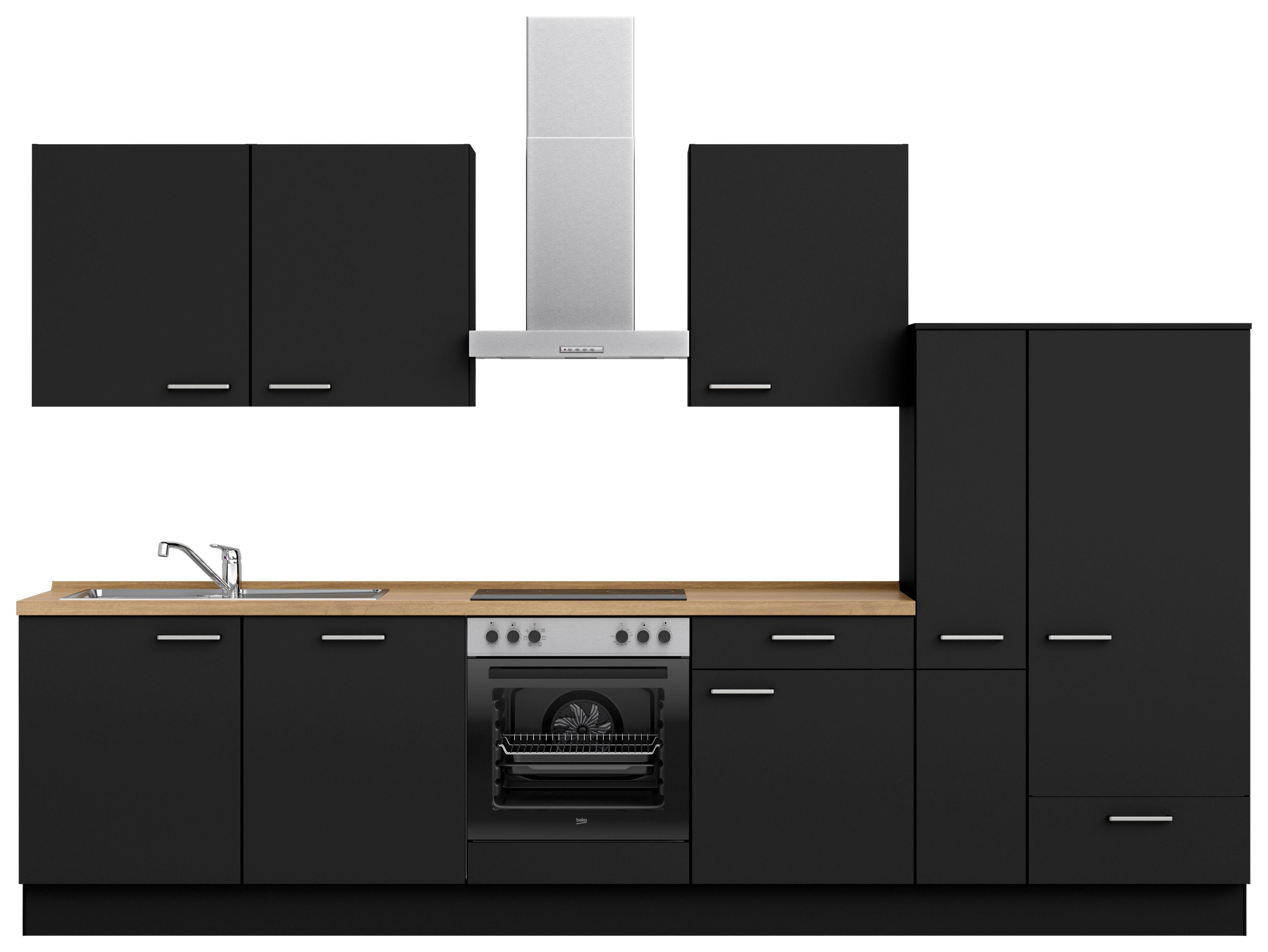 Kuchyňská linka 330 cm, černá matná - černá/barvy dubu, Moderní, kov/kompozitní dřevo (330cm) - Nobilia
