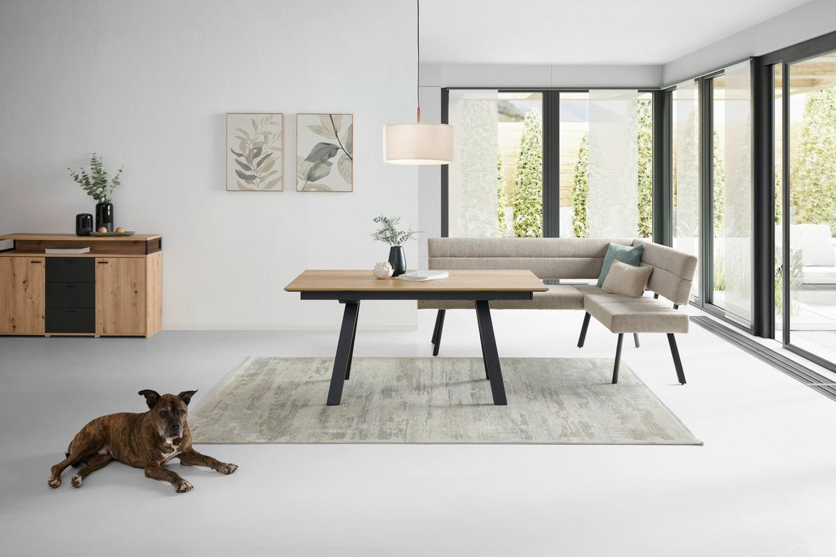 Eckbank Paros Beige, S: 190 X150cm - Beige/Schwarz, KONVENTIONELL, Textil/Metall (190/150cm) - MID.YOU