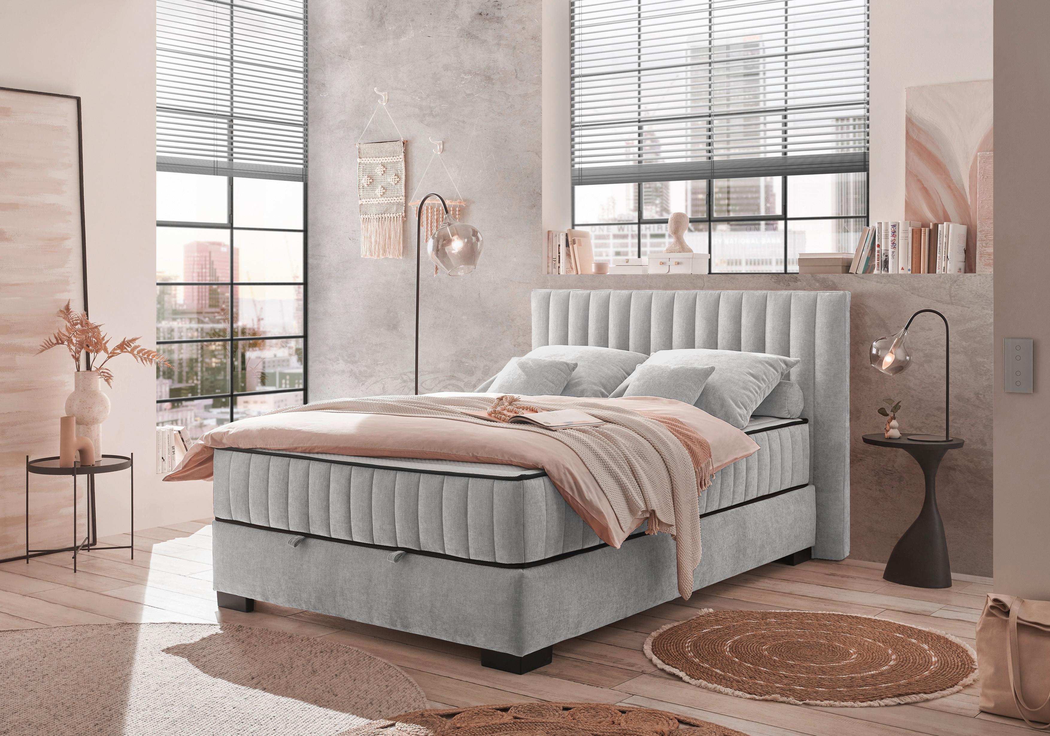 Boxbett Nagol C - Hellgrau/Schwarz, MODERN, Holzwerkstoff/Textil (140/200cm) - MID.YOU