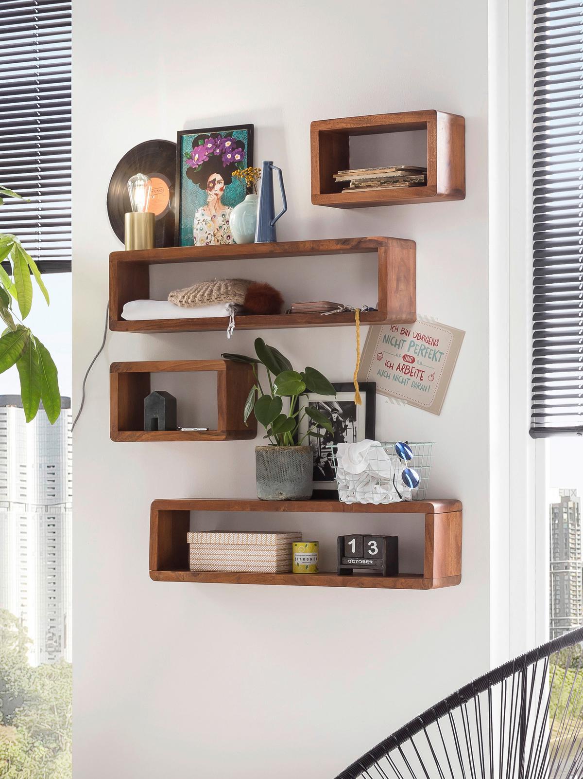 Wandregal Mangoholz B: 34cm - Naturfarben, Design, Holz (34/20/15cm) - MID.YOU