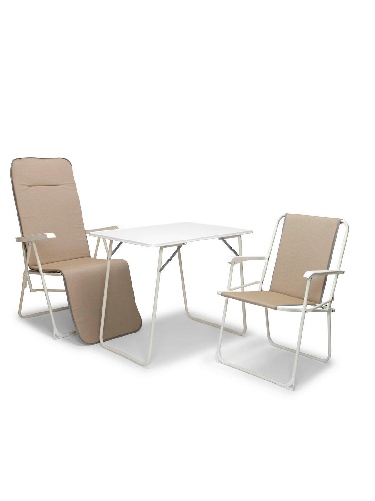 Sonnenliege Chiemsee – Relaxliege - Beige/Weiß, Basics, Textil/Metall (58/108/75cm)