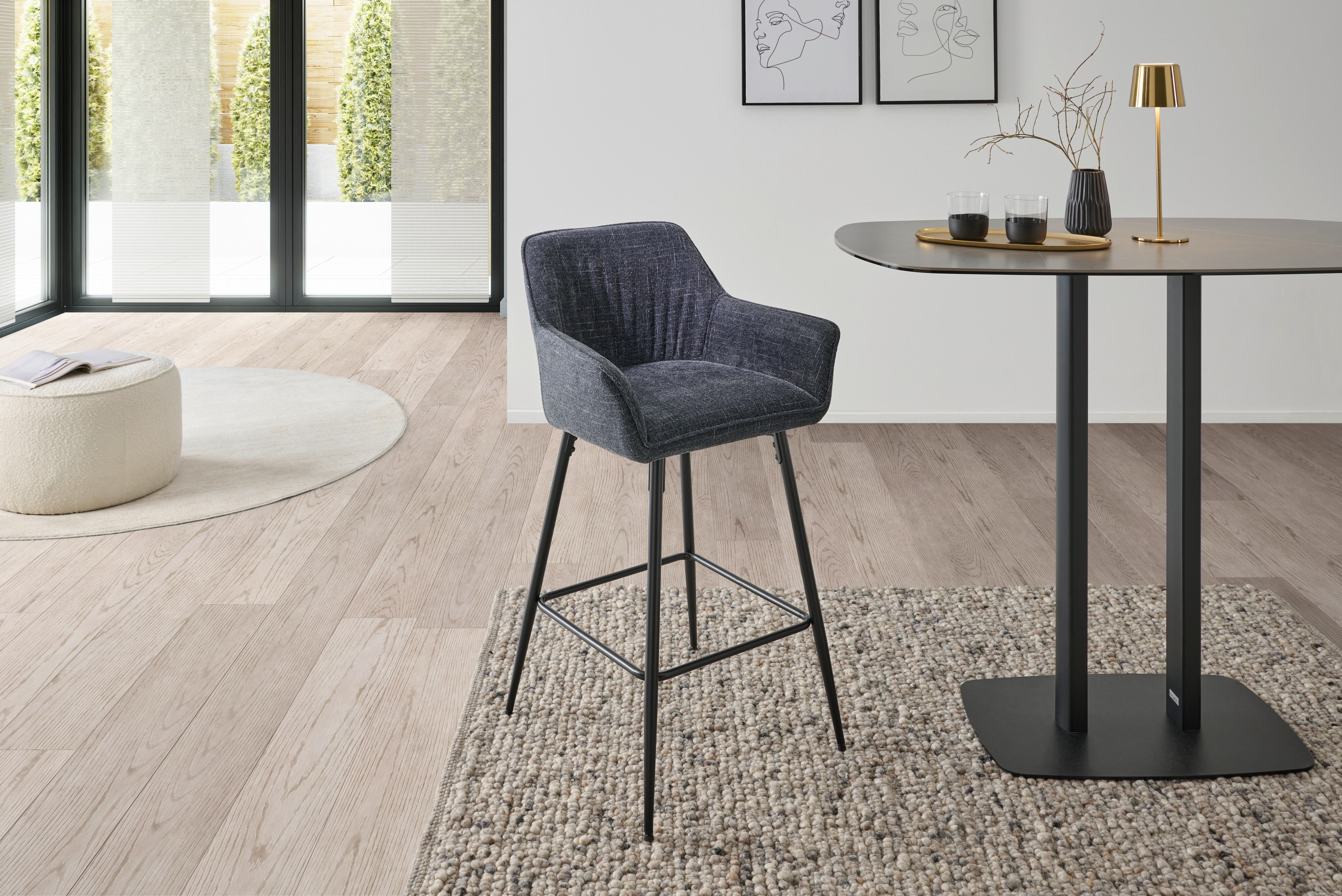 Barhocker Pim Mit Armlehne Leinenoptik Blau, B: 57 Cm - Schwarz/Grau, KONVENTIONELL, Holz/Textil (57/105/57cm) - MID.YOU