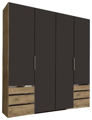 Viertüriger Kleiderschrank in Graphit und Eiche Dekor Viertüriger Kleiderschrank in Graphit und Eiche Dekor
