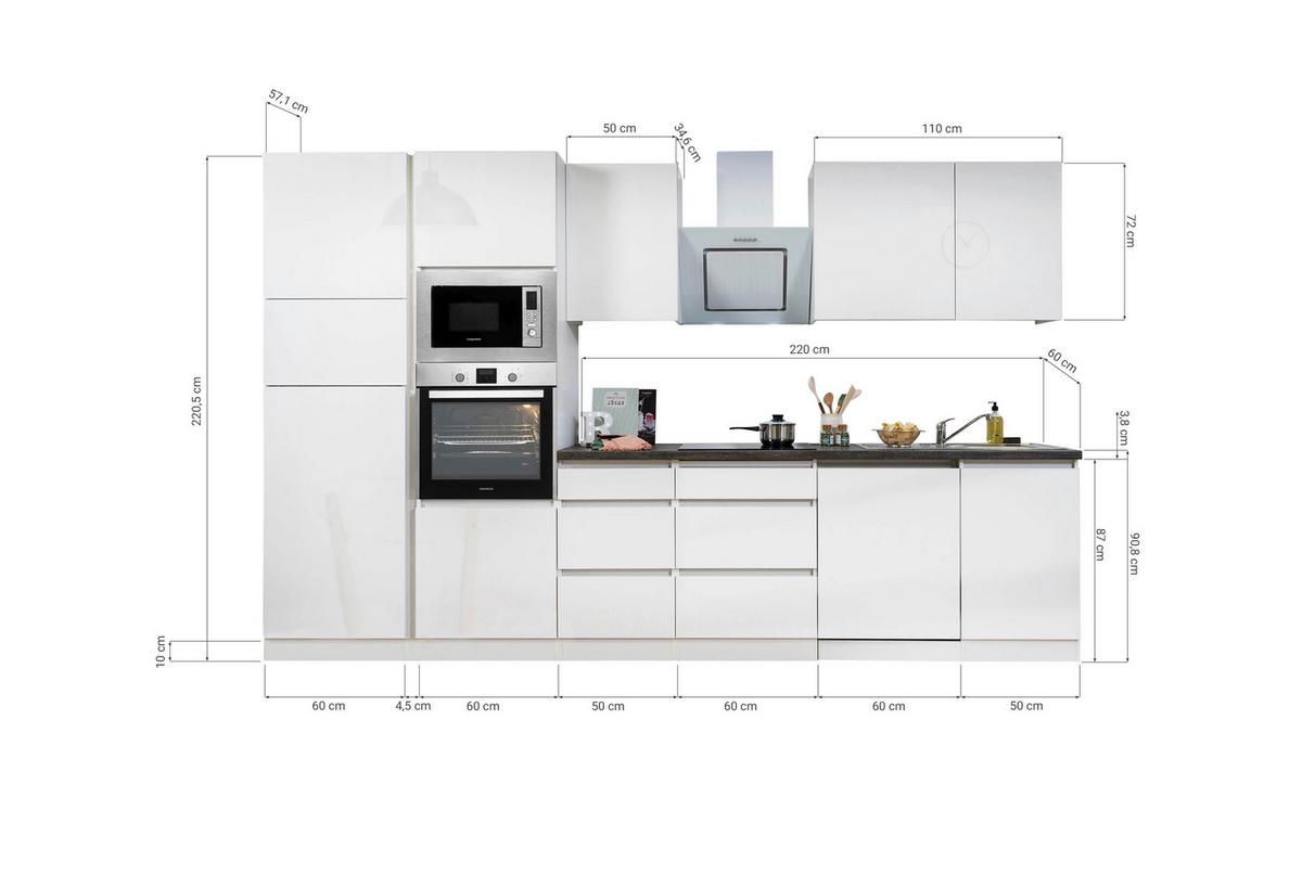 Küchenblock Lorena Küchenblock 345 cm - Schwarz Hochglanz/Graphitfarben, Basics, Holzwerkstoff (345cm) - Respekta