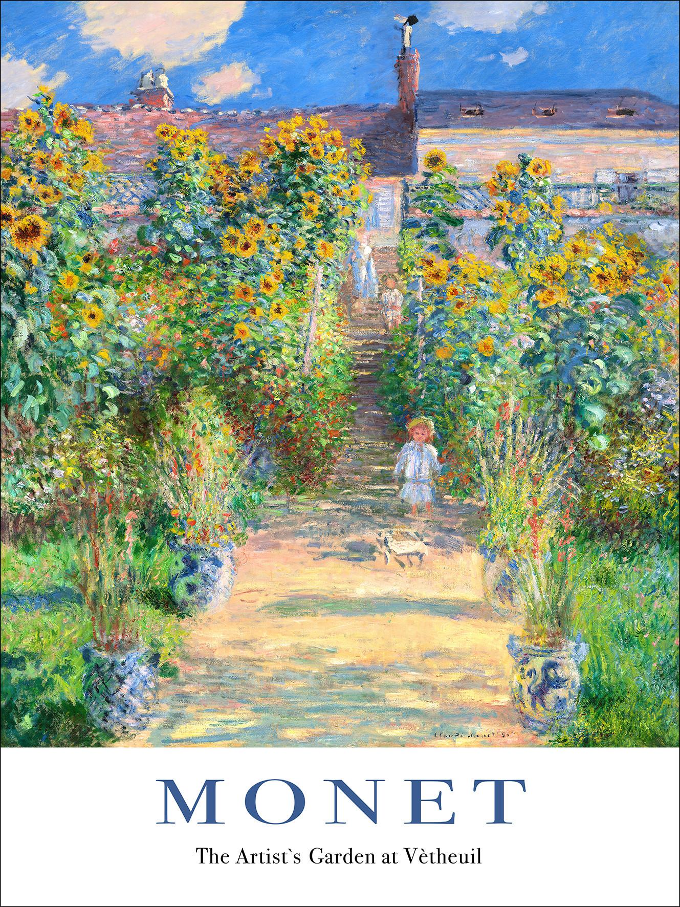 Keilrahmenbild Monet Artist Garden - Blau/Beige, Basics, Papier/Holzwerkstoff (77/57/2,0cm)