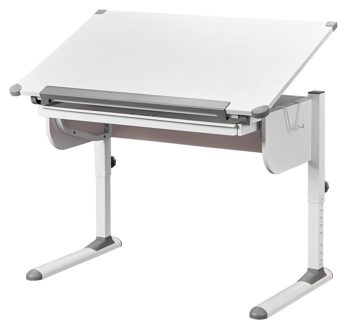 Jugendschreichbtisch B 110 H 55-78 cm Studare, Weiß - Weiß, MODERN, Holzwerkstoff/Metall (110/68/55cm) - MID.YOU