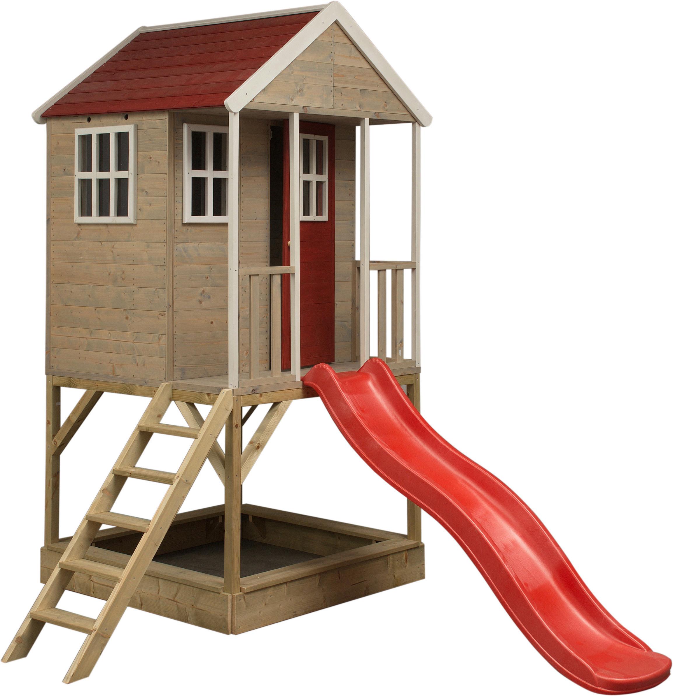 Spielhaus Frosch Naturfarben/Rot, B: 197 cm - Rot/Naturfarben, KONVENTIONELL, Holz (197/242/280cm)