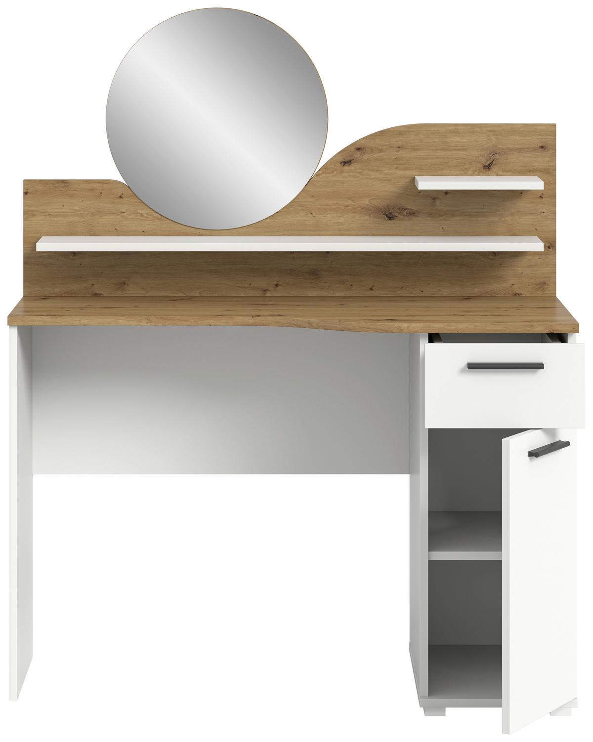 Schminktisch Vanity Weiß B: 110 Cm - Eichefarben/Weiß, Design, Holzwerkstoff (110/135/46cm) - MID.YOU