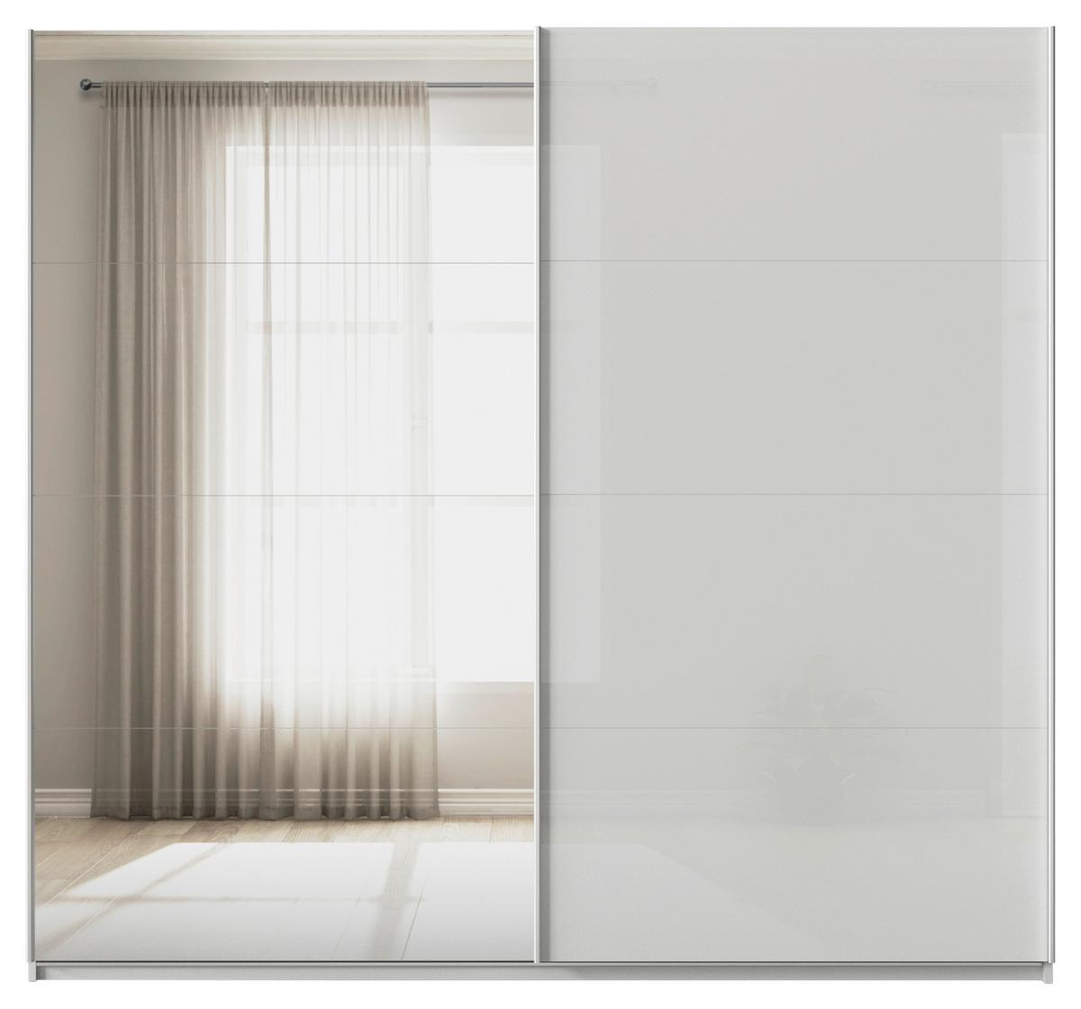 Schwebetürenschrank Feldkirch 225 Normalhöhe - Grau Hochglanz/Silberfarben, MODERN, Glas/Holzwerkstoff (225/210/62cm)