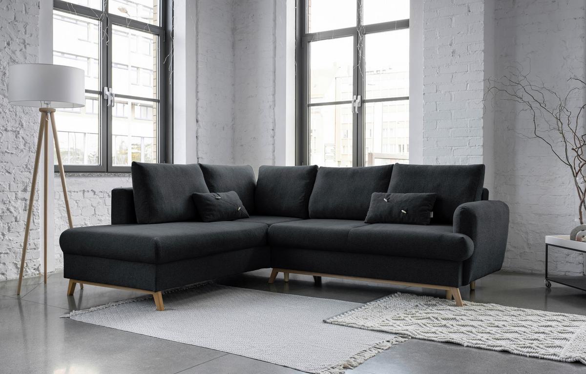 Ecksofa Scanddic Lagom Dunkelgrau S: 202x242 cm - Dunkelgrau/Naturfarben, Textil (202/242cm) - MID.YOU