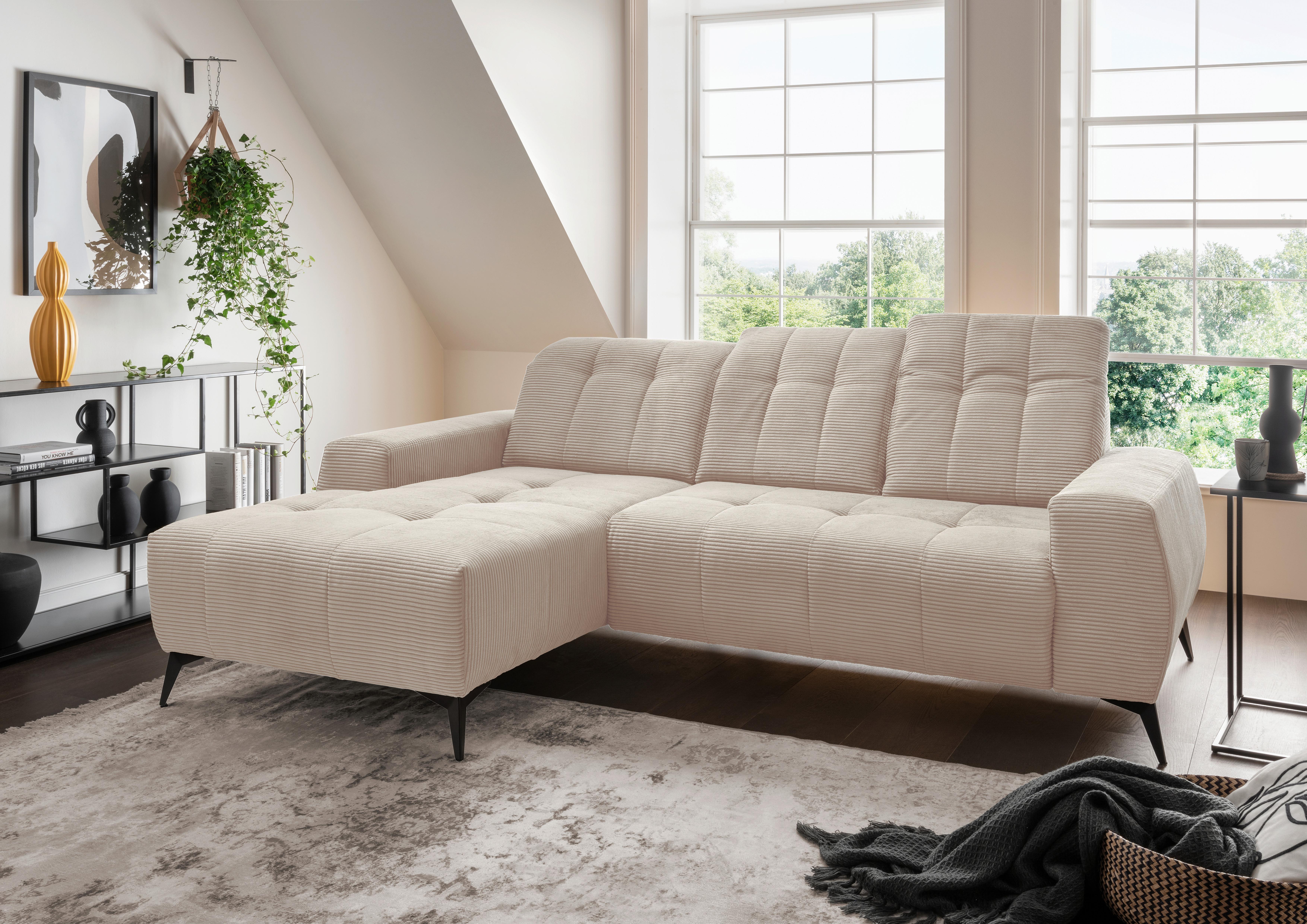 Ecksofa mit USB Anschluss Sano, Beige, S: 180x258 cm - Beige/Schwarz, MODERN, Textil (180/258cm) - Livetastic