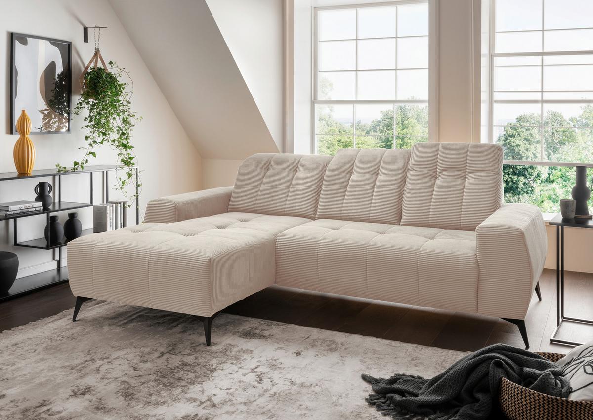 Ecksofa mit USB Anschluss Sano, Beige, S: 180x258 cm - Beige/Schwarz, MODERN, Textil (180/258cm) - Livetastic