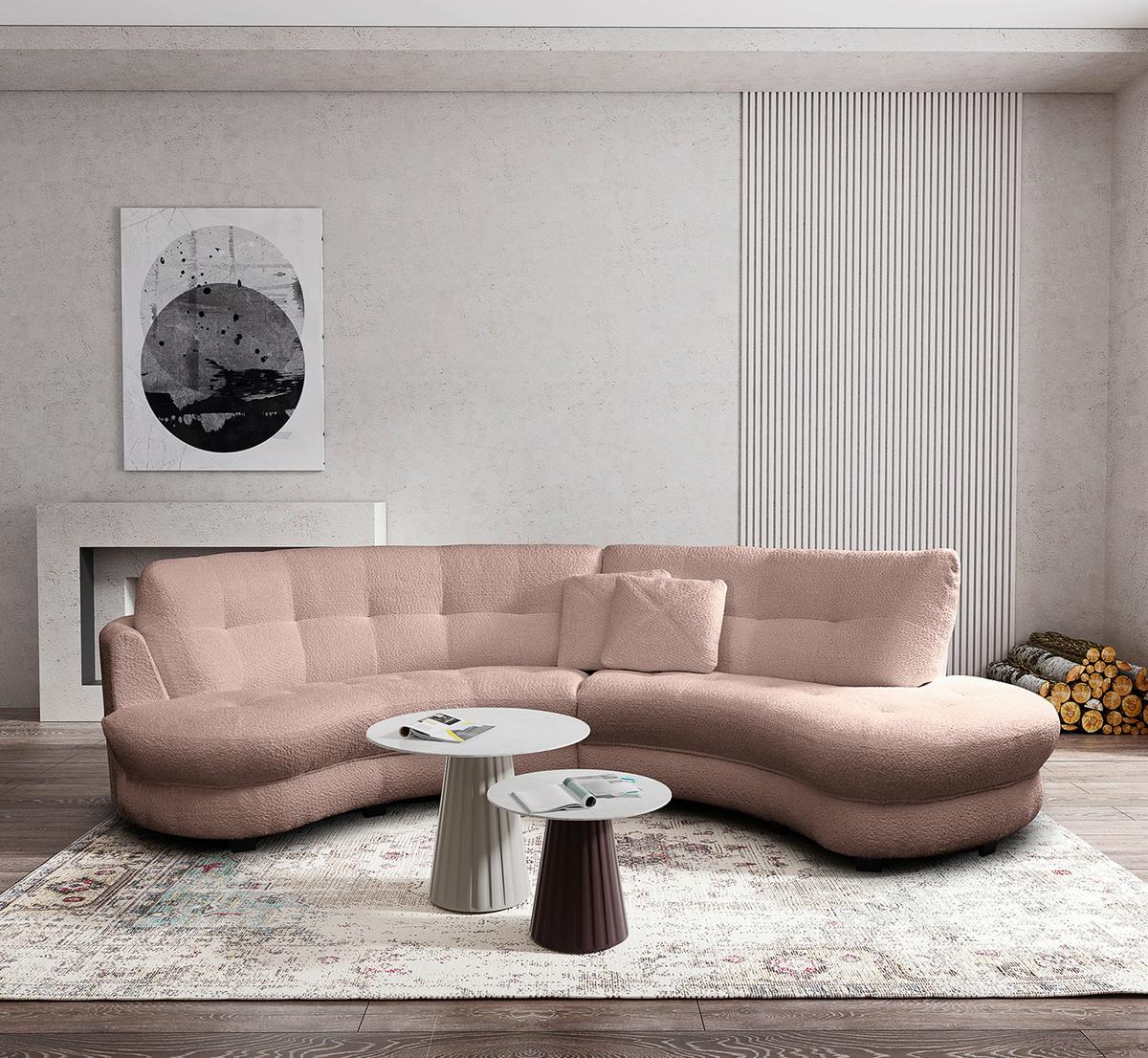 Ecksofa Bretina, Rosa S: 300x113 cm - Schwarz/Weiß, Design, Textil (300/113cm) - Livetastic