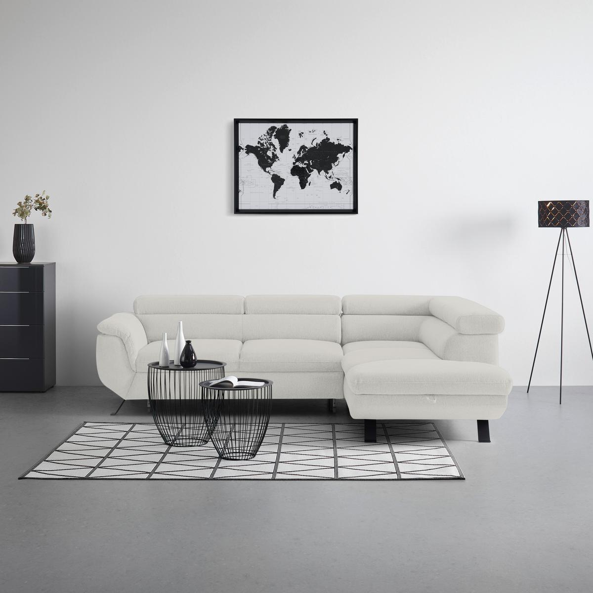 Rohová sedačka RAVEN, pravá, sivobiela - čierna/sivobiela, Modern, kov/textil (257/76-92/96cm) - Mömax