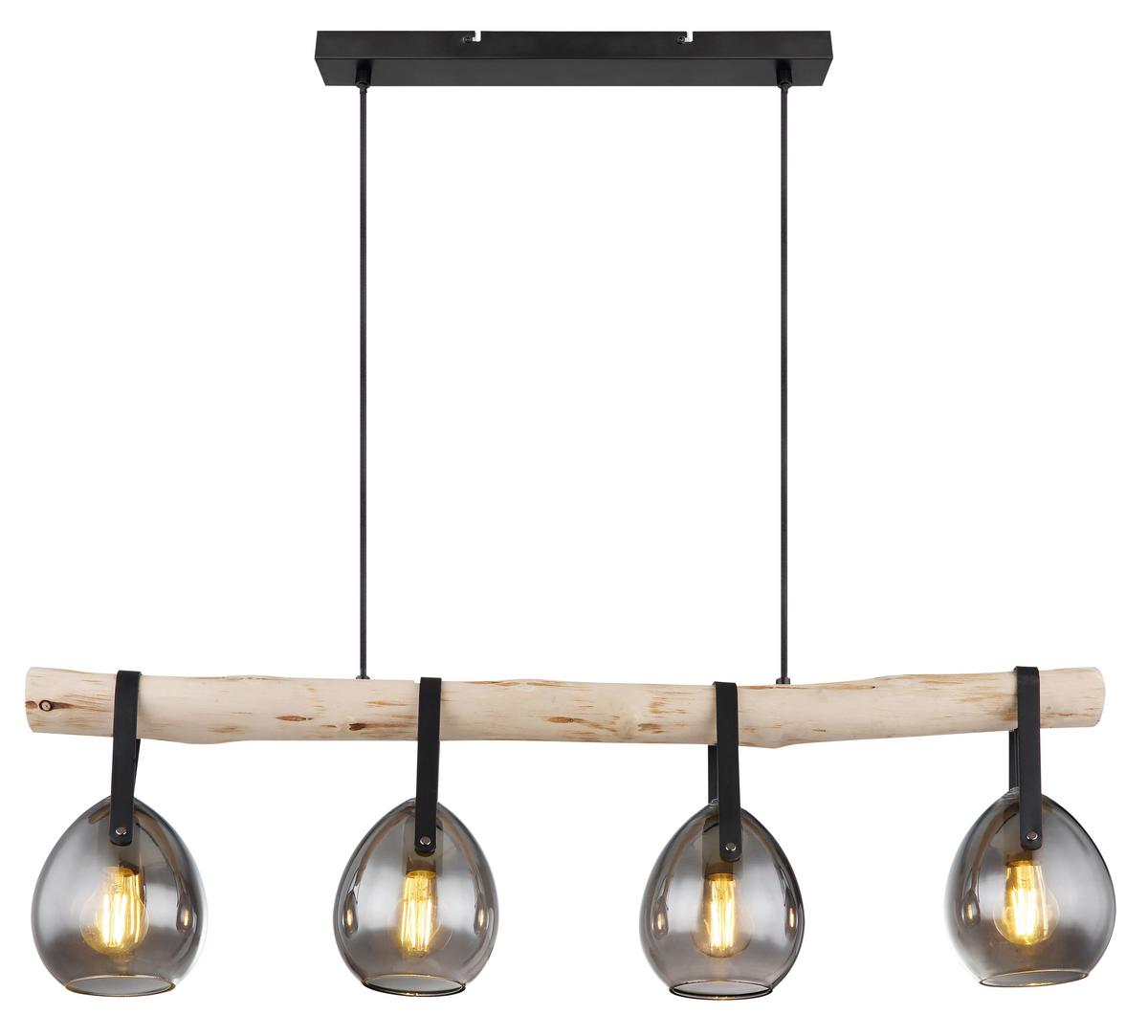 Hängeleuchte H: 117 cm 4-Flammig mit Rauchglas - Schwarz, Design, Glas/Metall (100/15/117cm) - Globo