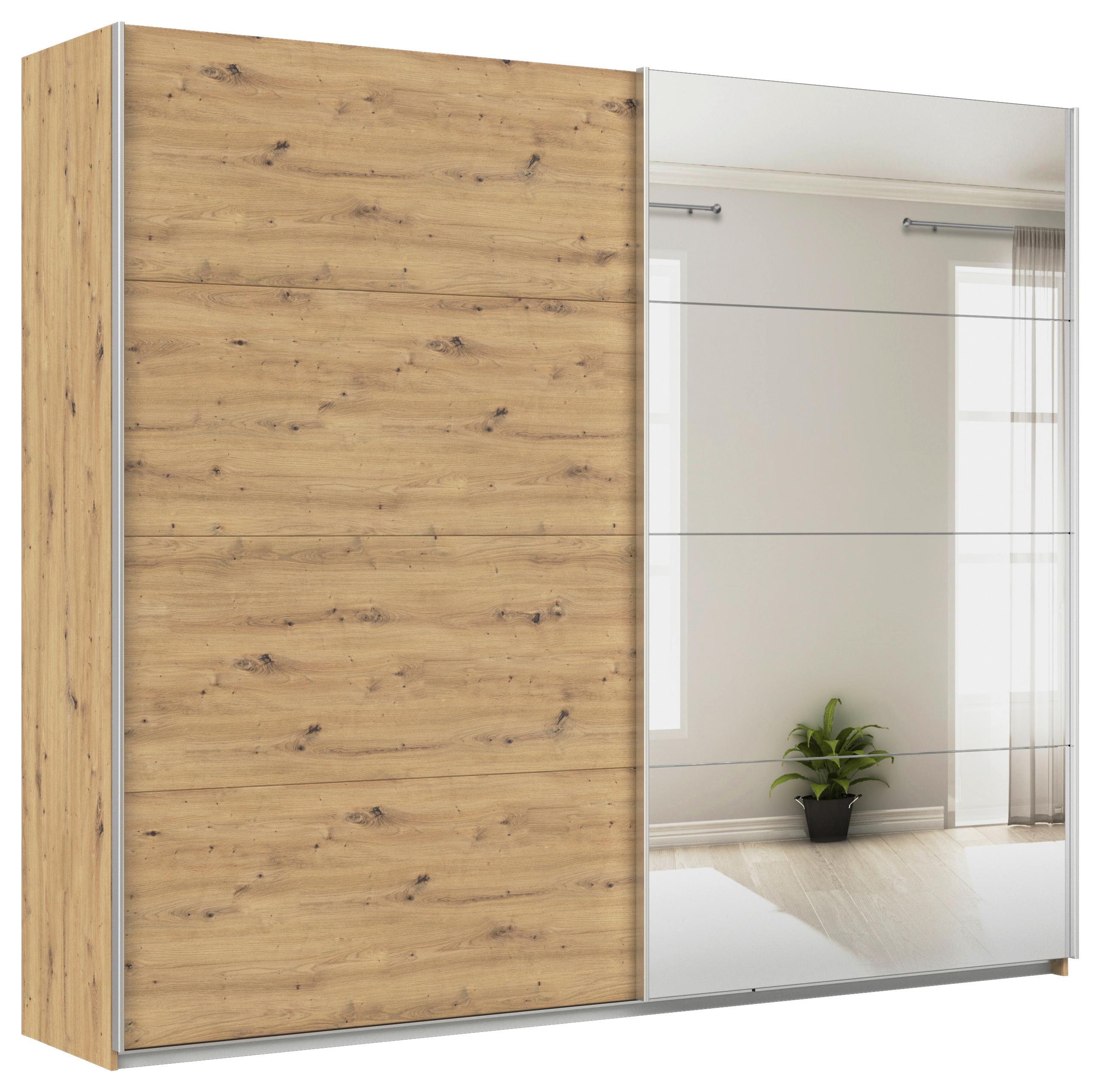 Schwebetürenschrank + Spiegel B: 271cm Feldkirch Eiche Dekor - Silberfarben/Eiche Artisan, MODERN, Holzwerkstoff (271/229/62cm)