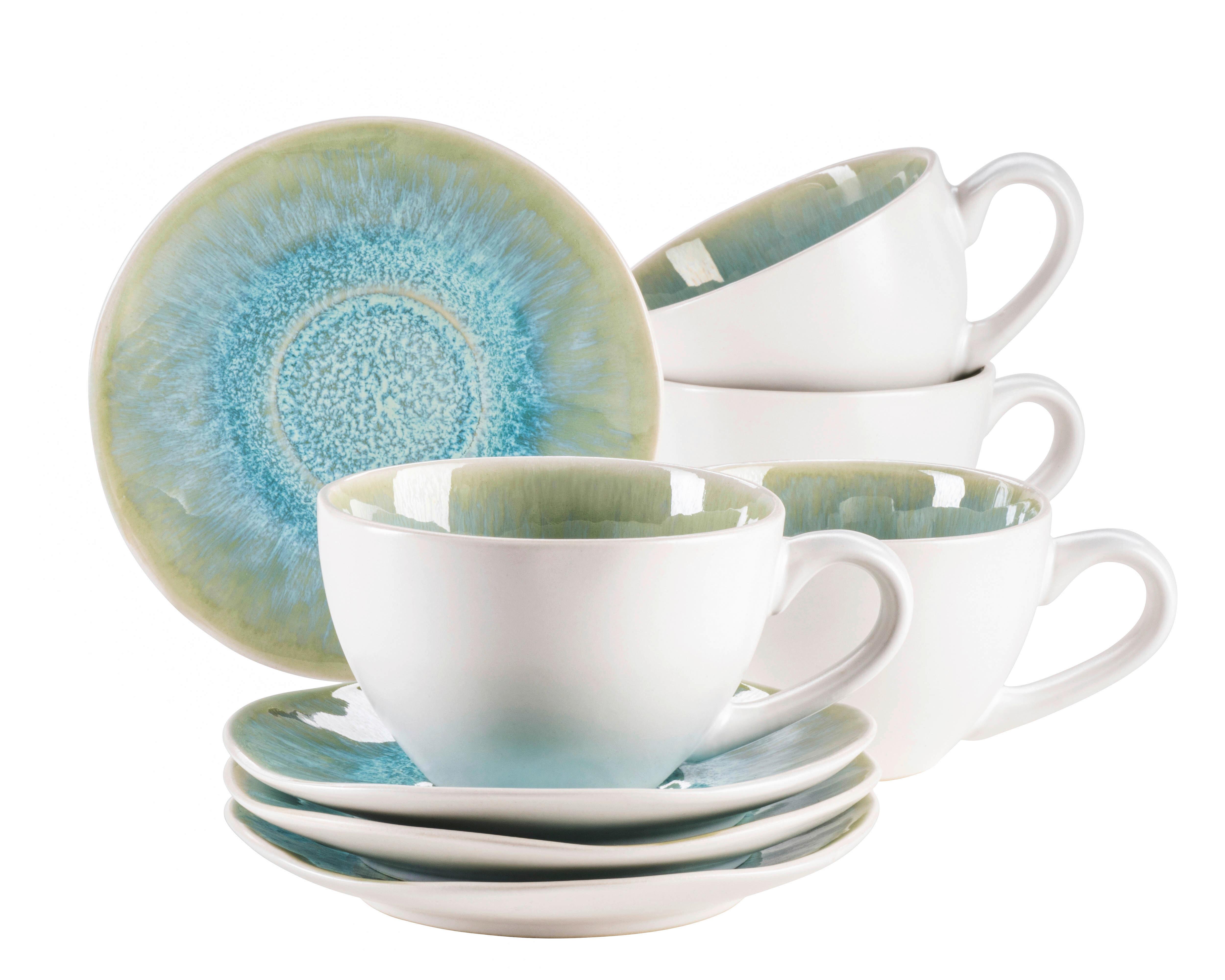 Kaffeeservice Frozen Steinzeug 4 Personen Geschirr Set - Grün, Basics, Keramik (13,5/6,5/10cm) - Mäser