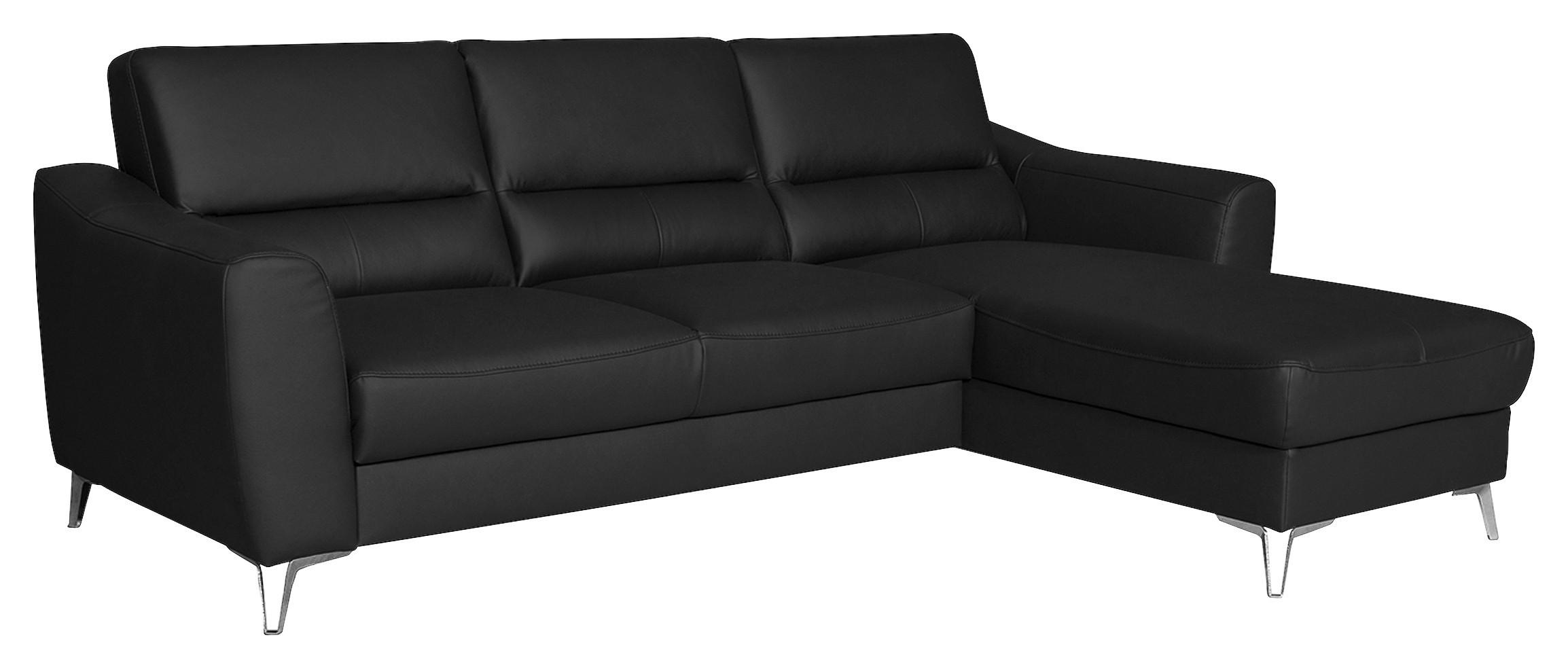 Ecksofa Santos Schwarz S: 241 cm - Chromfarben/Schwarz, Design, Leder/Textil (241/168cm) - Livetastic