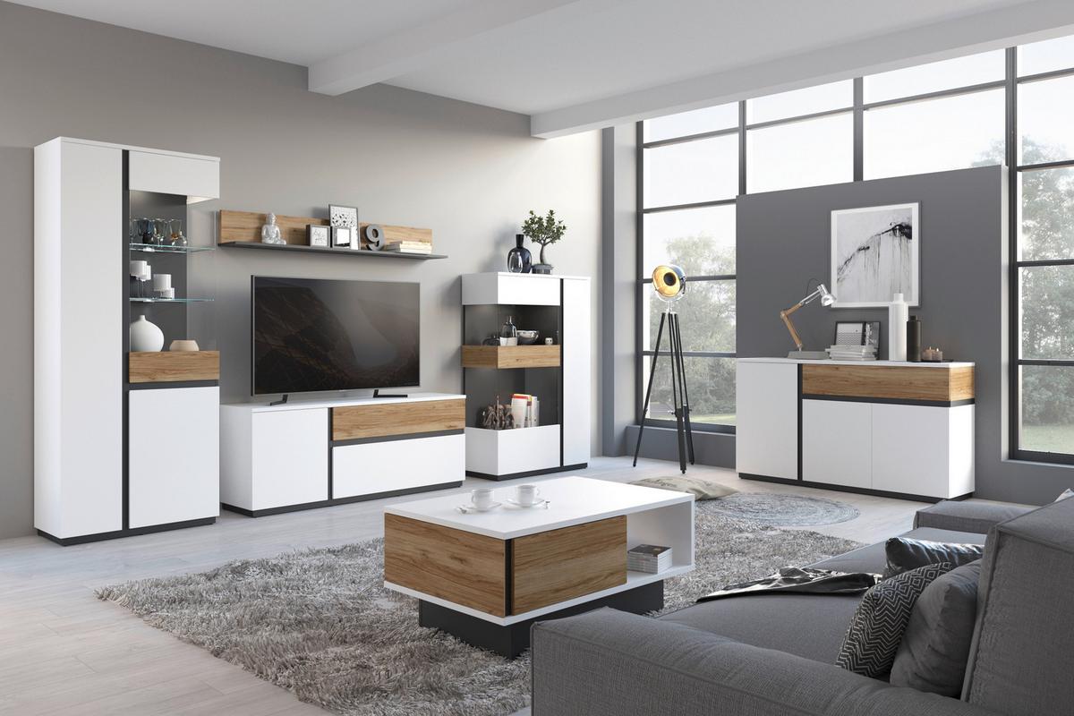 TV-Element Novena Alpinweiß B: 160,2 cm - Eichefarben/Schwarz, Trend, Holzwerkstoff (160,2/63,1/40cm)