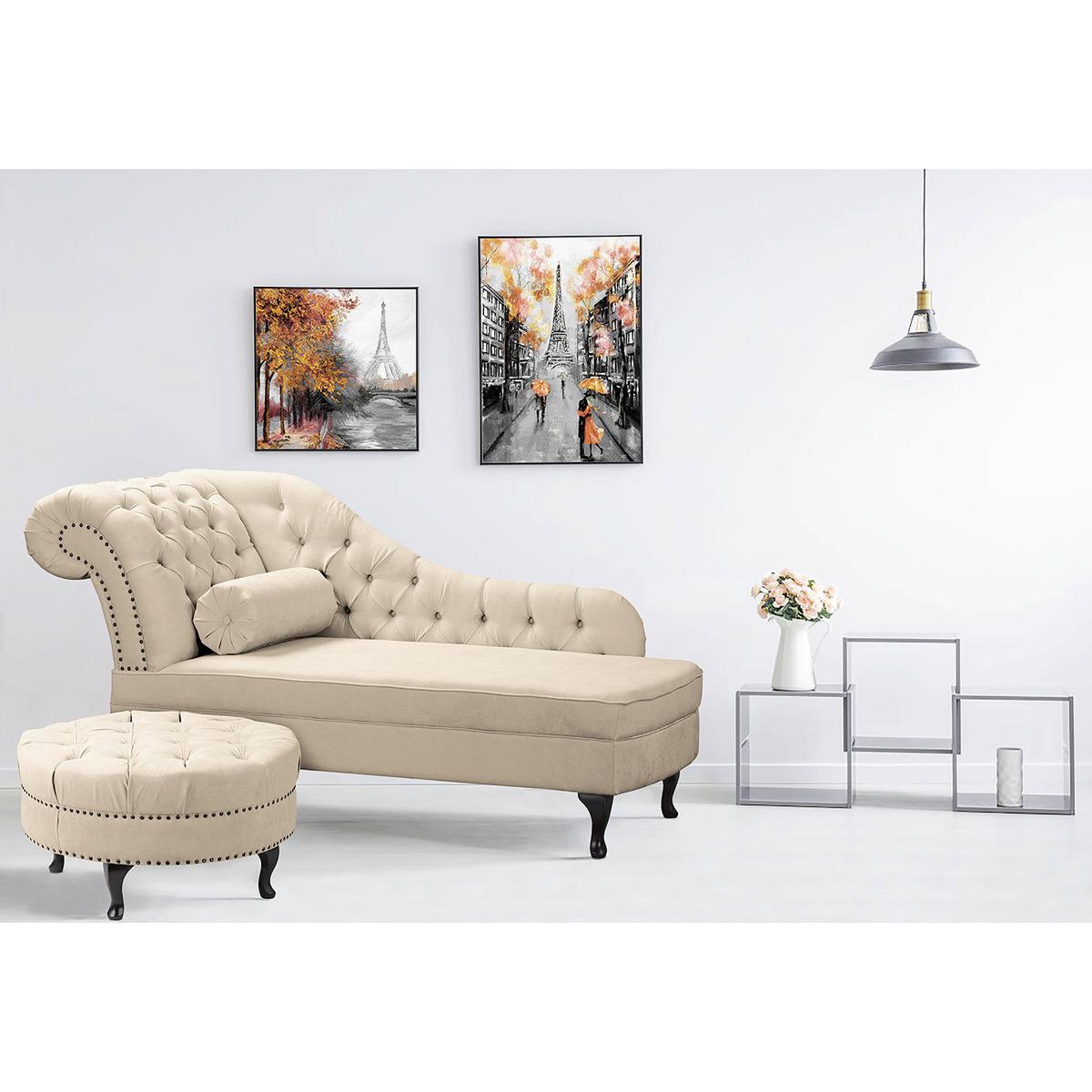 Récamiere Pako Creme B: 185cm - Creme/Braun, Design, Textil (185/93/75cm) - Livetastic