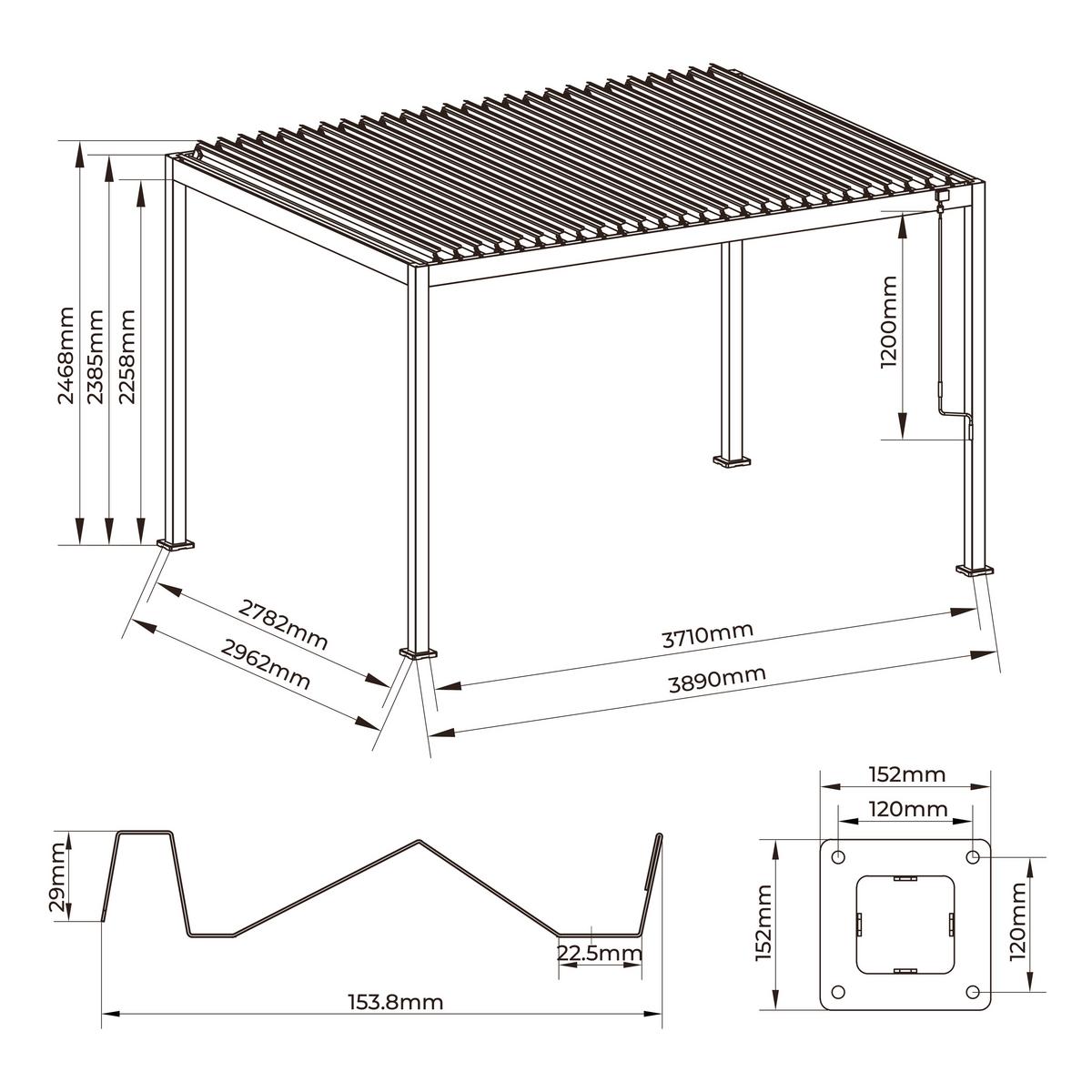 Pergola Origin +90 ca. 3x4m Aluminium,Lamellen verstellbar - Anthrazit, Basics, Metall (371/265/296cm) - Gardenson