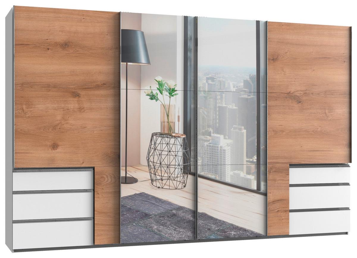 Schwebetürenschrank B: 350 Cm Level 36a Weiß/eiche Dekor - Eichefarben/Weiß, MODERN, Holzwerkstoff (350/216/65cm) - MID.YOU