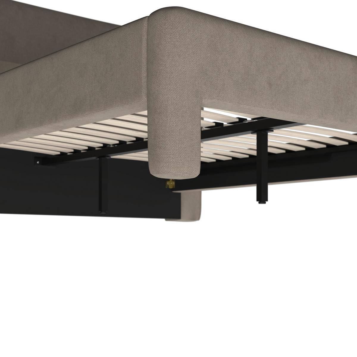 Čalúnená posteľ VALION 160x200 cm, sivohnedá - prírodná farba/farba duba, Modern, kov/drevo (160/200cm) - Bessagi Home