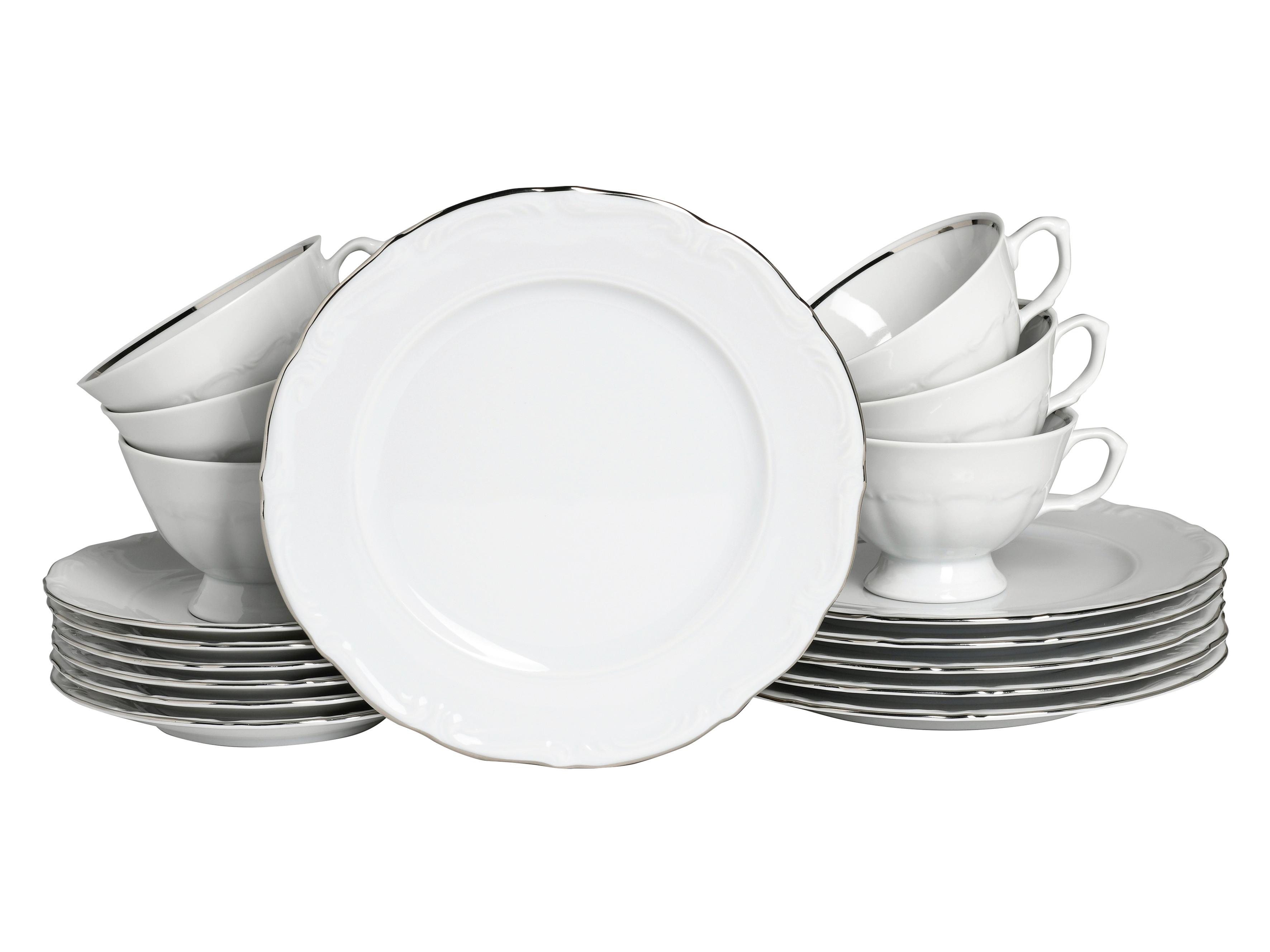 Kaffeeservice Maria Theresia Weiß, Platinfarben L: 34 cm - Platinfarben/Weiß, Basics, Keramik (34/28,5/25,5cm) - Creatable