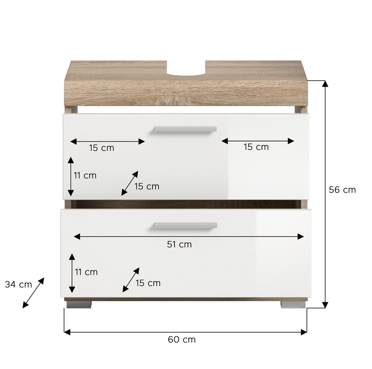Waschbeckenunterschrank Lambada Weiß Hg B: 60 Cm - Weiß Hochglanz/Silberfarben, MODERN, Holzwerkstoff (60/56/37cm) - MID.YOU
