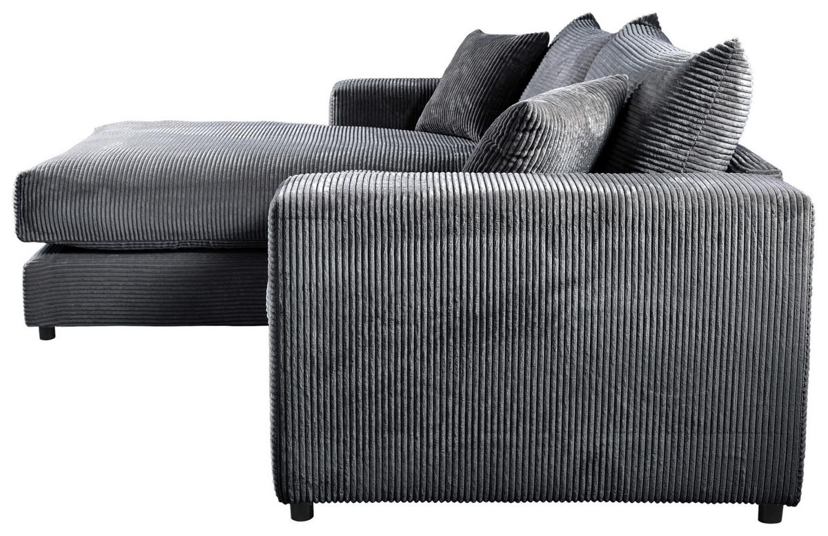 Ecksofa Funny S Links mit Hocker, Dunkelgrau, B: 265 cm - Dunkelgrau/Schwarz, Basics, Textil (180/265cm) - Livetastic