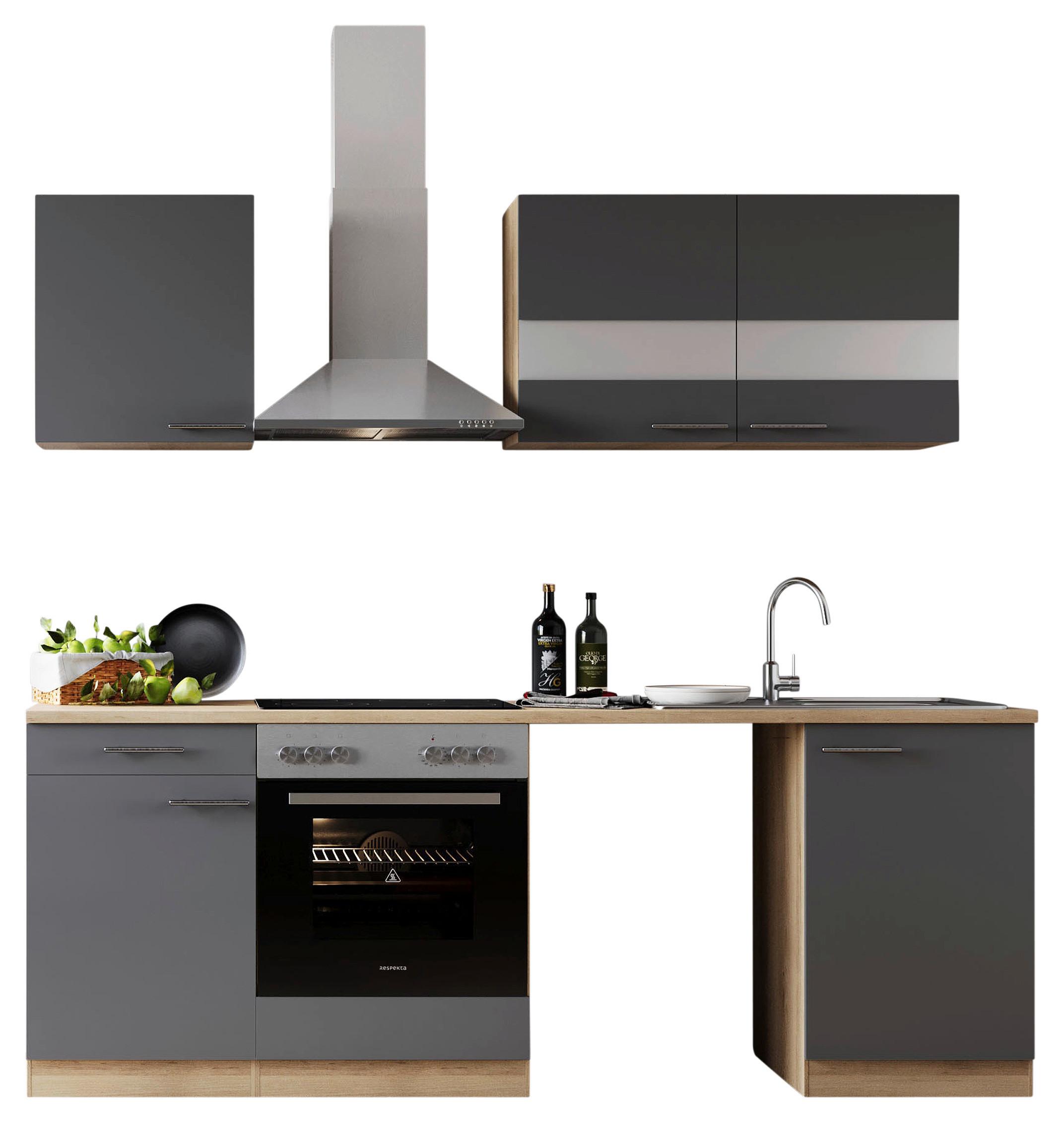Küchenblock Merle Grau B: 220 cm - Eichefarben/Grau, Basics, Glas/Holzwerkstoff (220cm) - Respekta