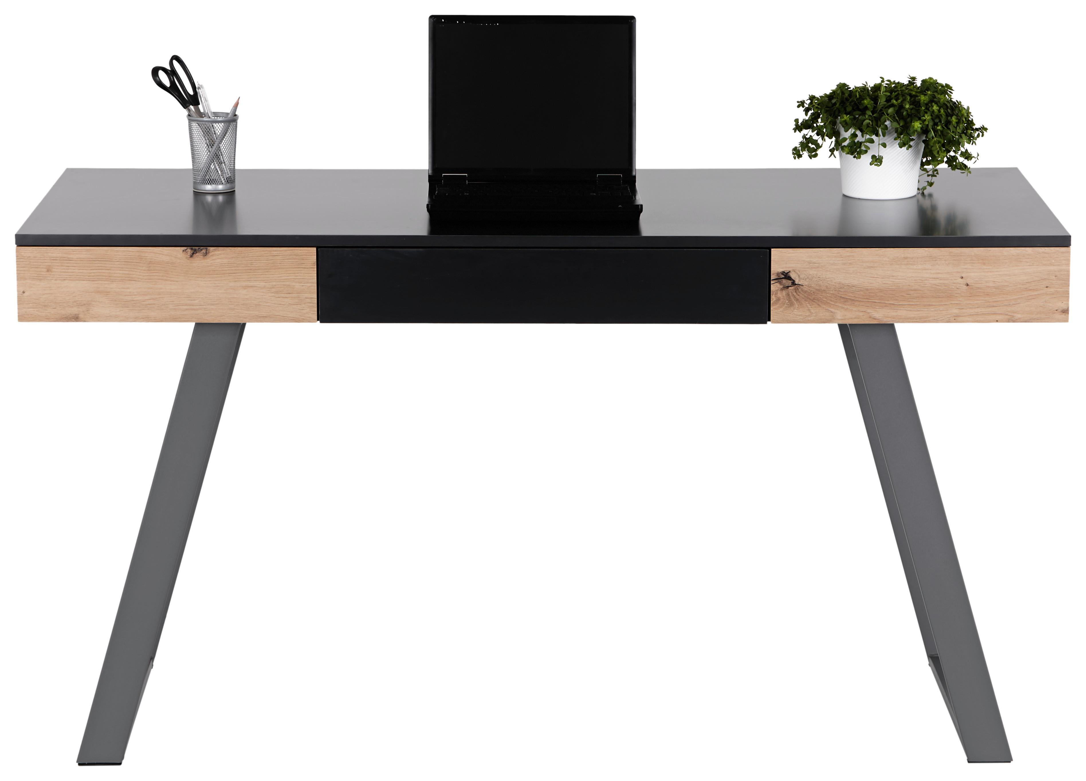 Schreibtisch B 140cm H 60cm Eichefarben/grau Viola - Eichefarben/Grau, MODERN, Holzwerkstoff/Metall (140/60/76cm) - MID.YOU