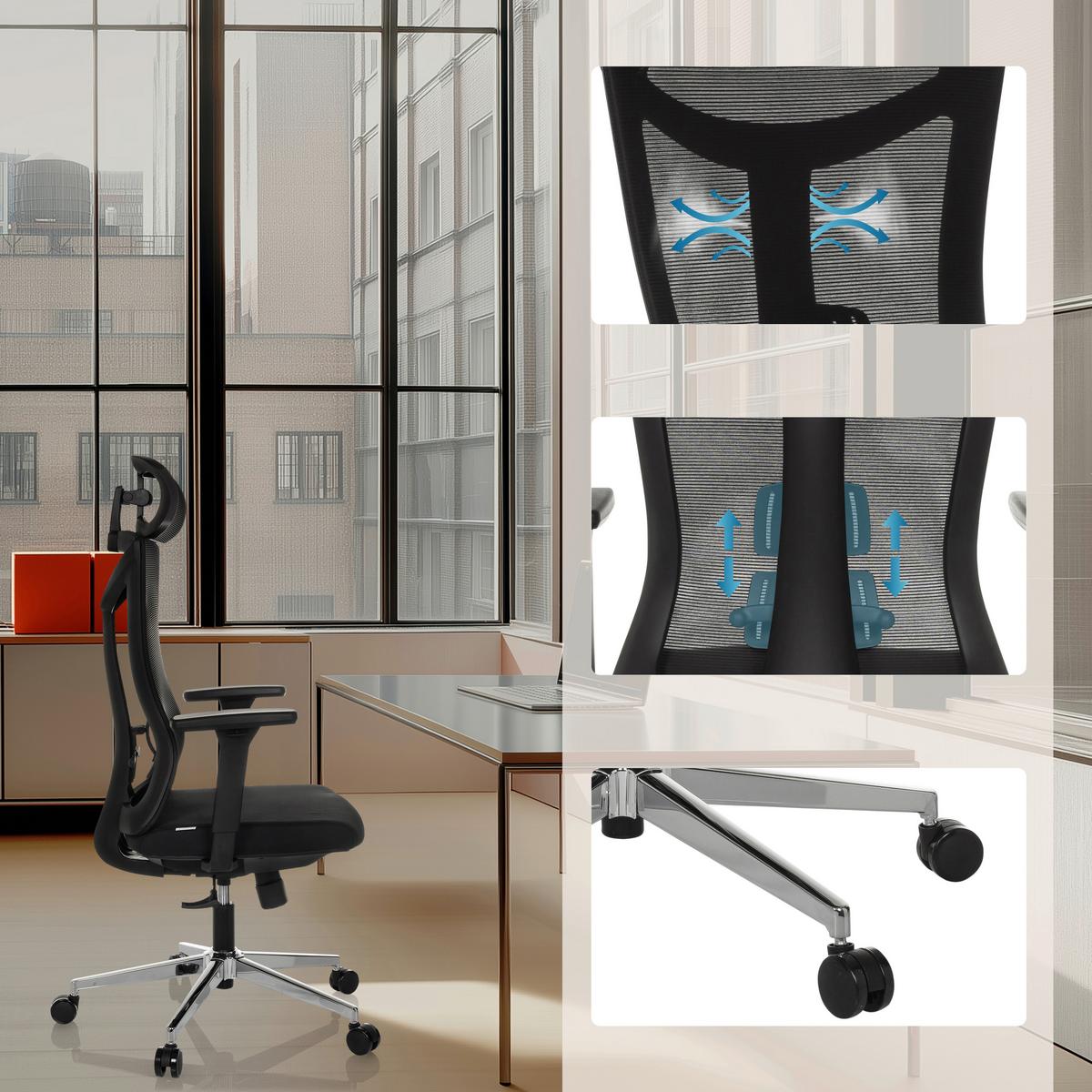 Drehstuhl Kamiak Schwarz B: 68 cm - Silberfarben/Schwarz, MODERN, Kunststoff/Textil (68/121 - 132/68cm) - MID.YOU