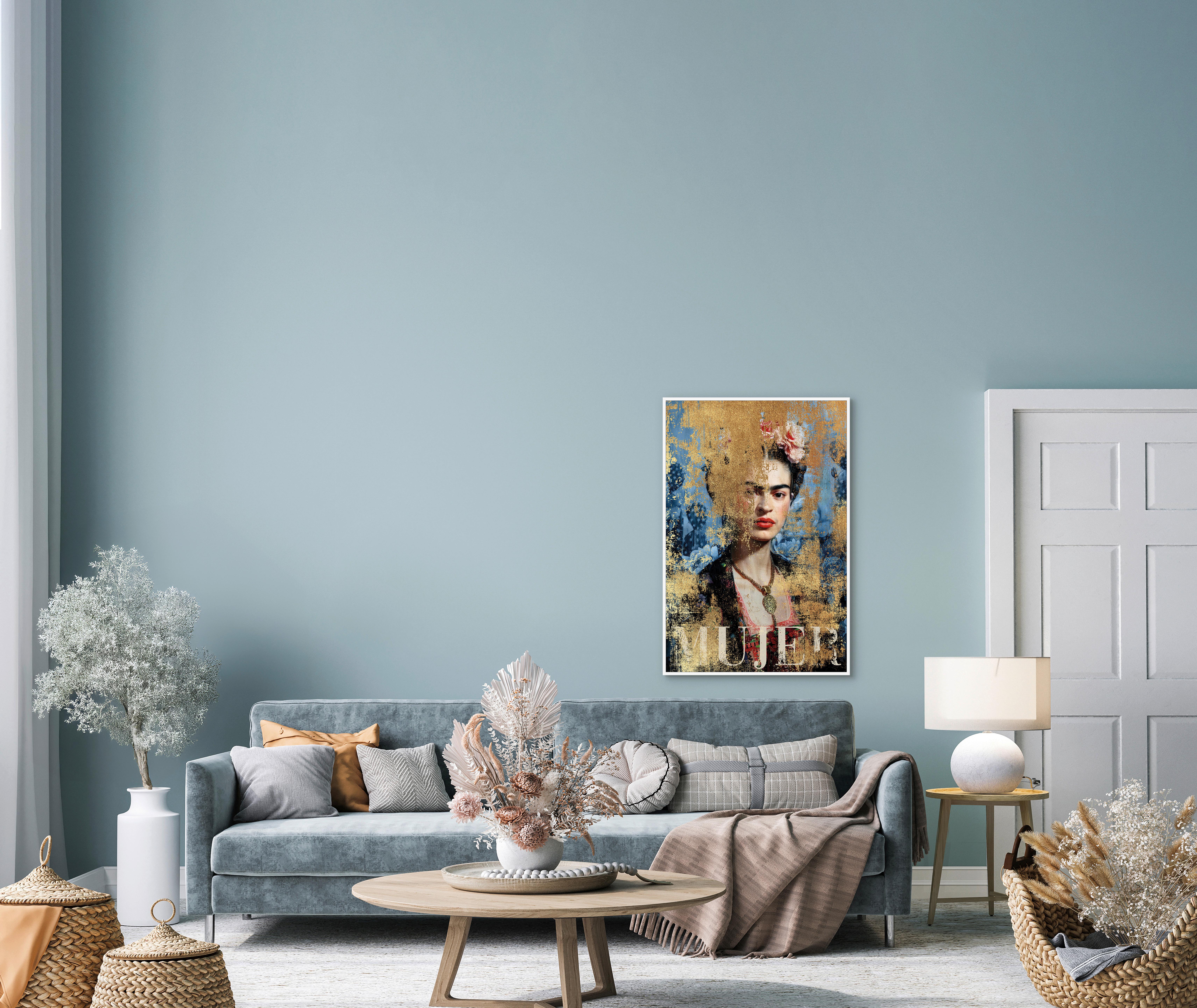 Obraz na plátne Denise, ca. 60/90cm - modrá/zlatá, Modern, kompozitné drevo/textil (60/90cm) - Premium Living