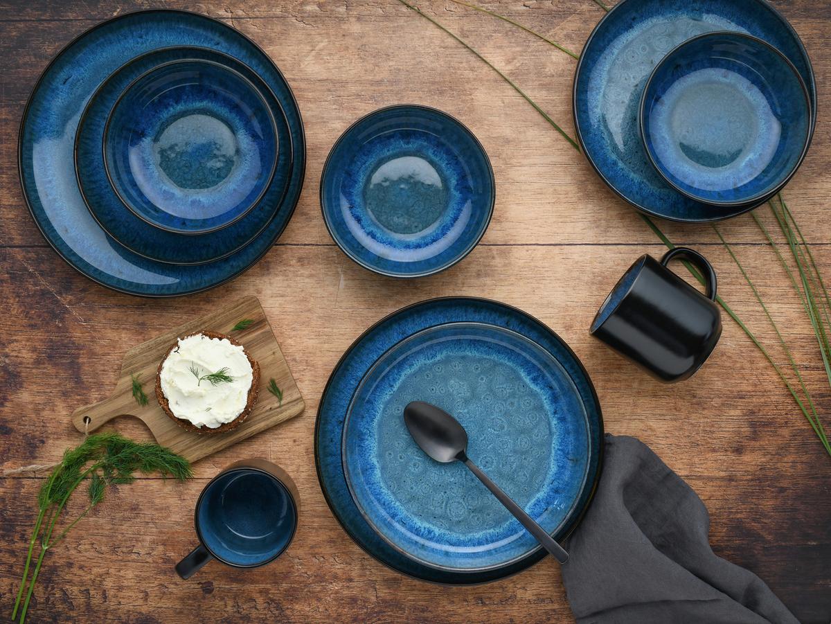 Kombiservice Nordic Fjord Schwarz, Hellblau L: 38 cm - Schwarz/Hellblau, Basics, Keramik (38/31/38cm) - Creatable