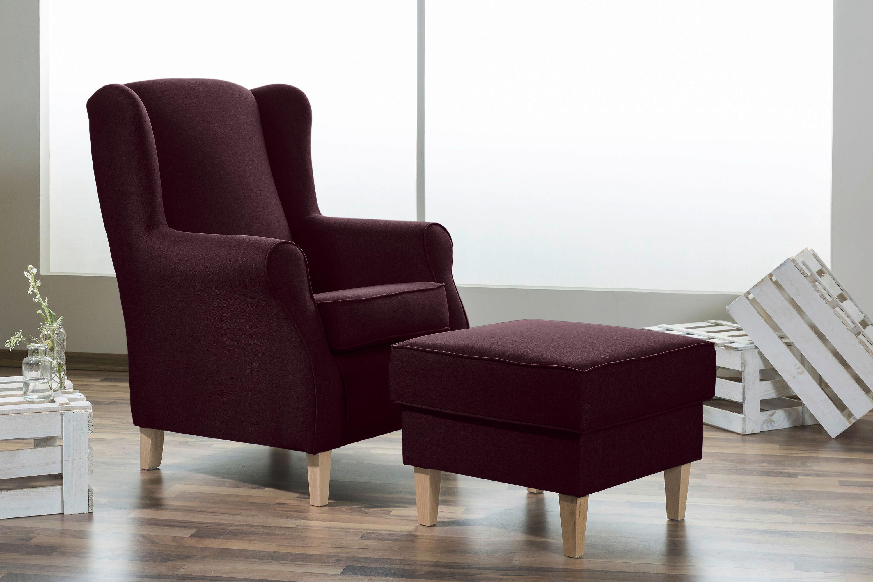 Ohrensessel Lorris - Buchefarben/Dunkelrot, Design, Textil (77/103/86cm) - Max Winzer